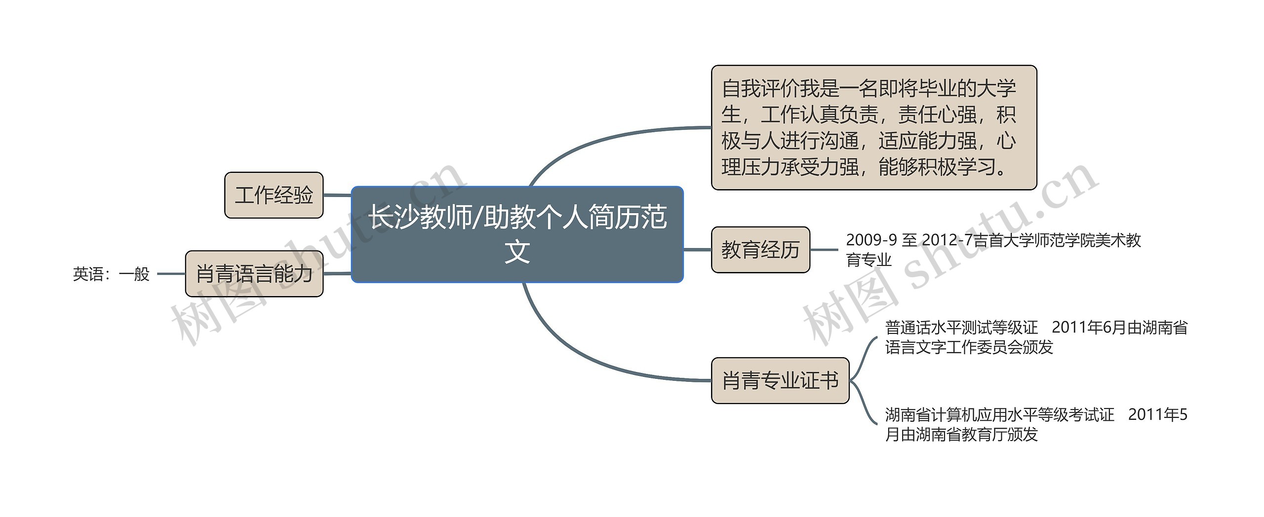 长沙教师/助教个人简历范文思维导图