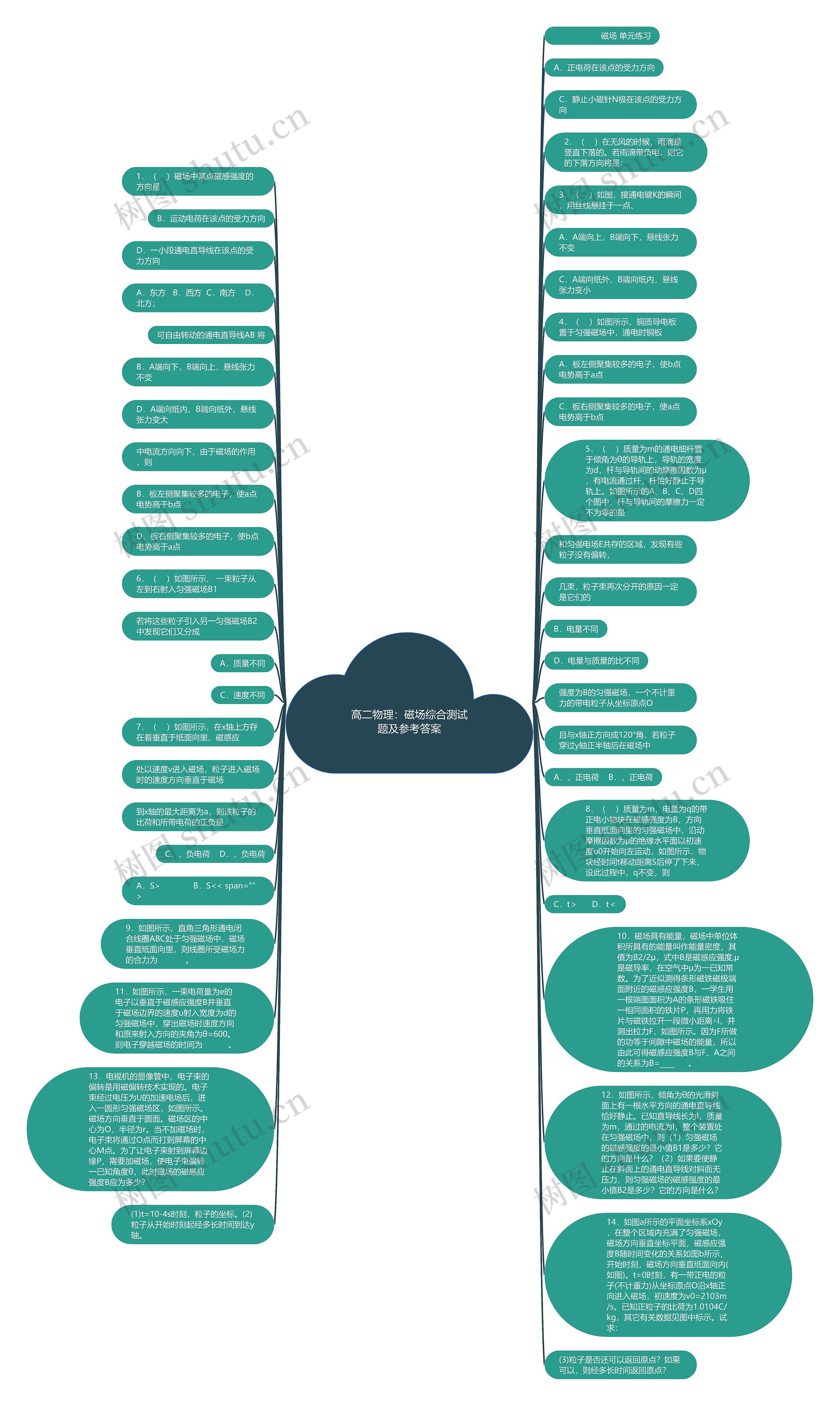 高二物理：磁场综合测试题及参考答案思维导图