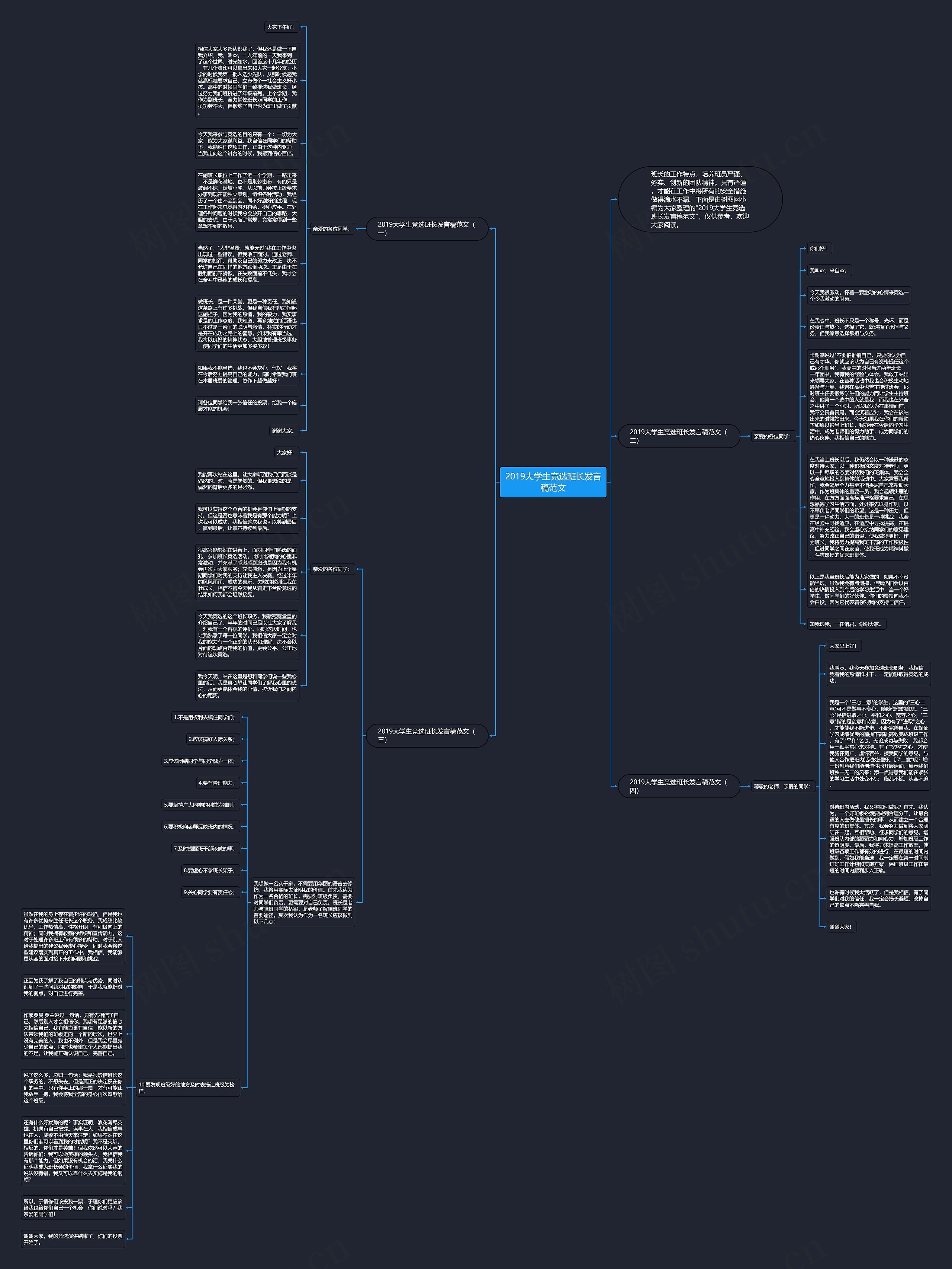 2019大学生竞选班长发言稿范文思维导图
