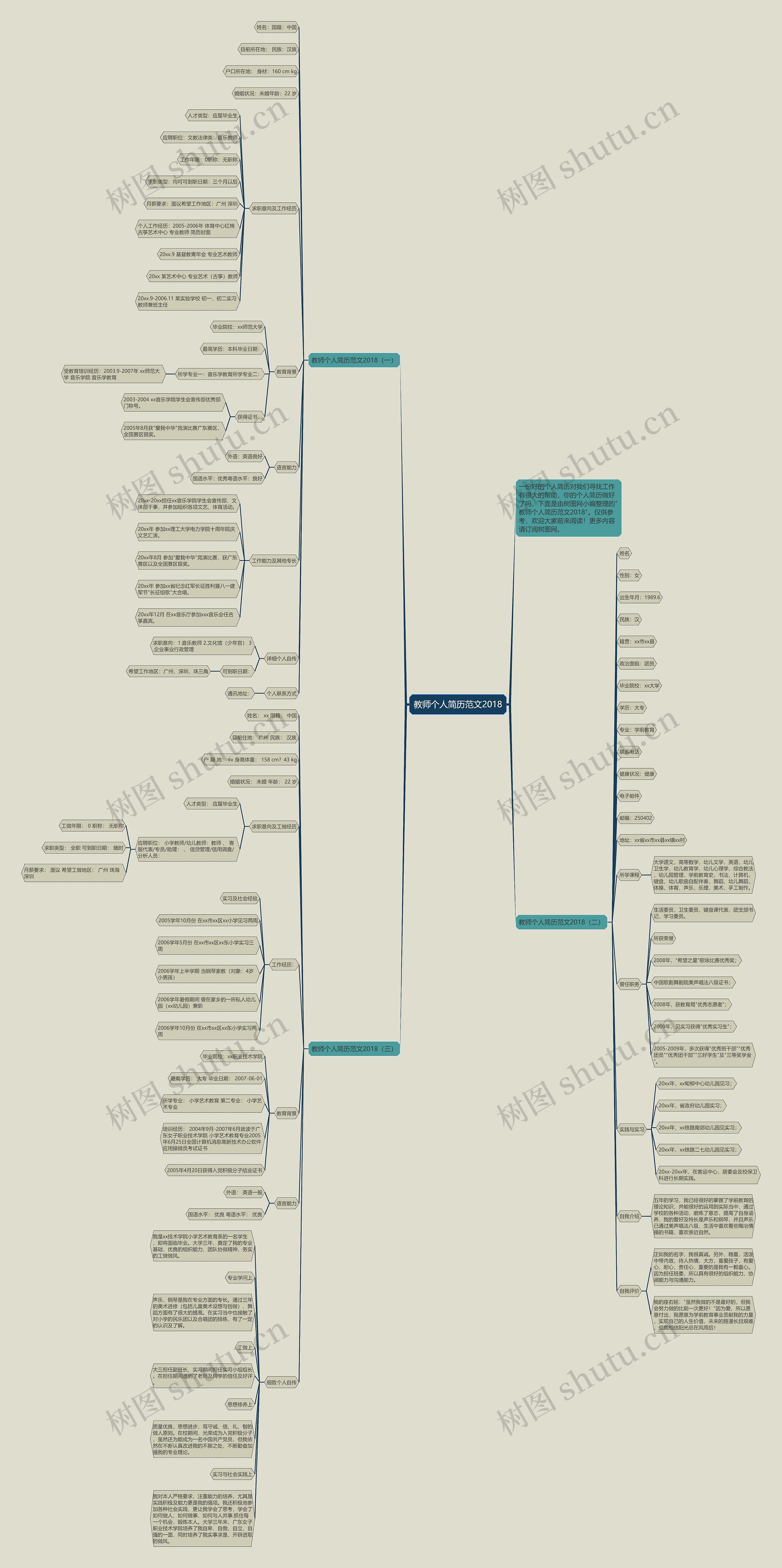 教师个人简历范文2018思维导图