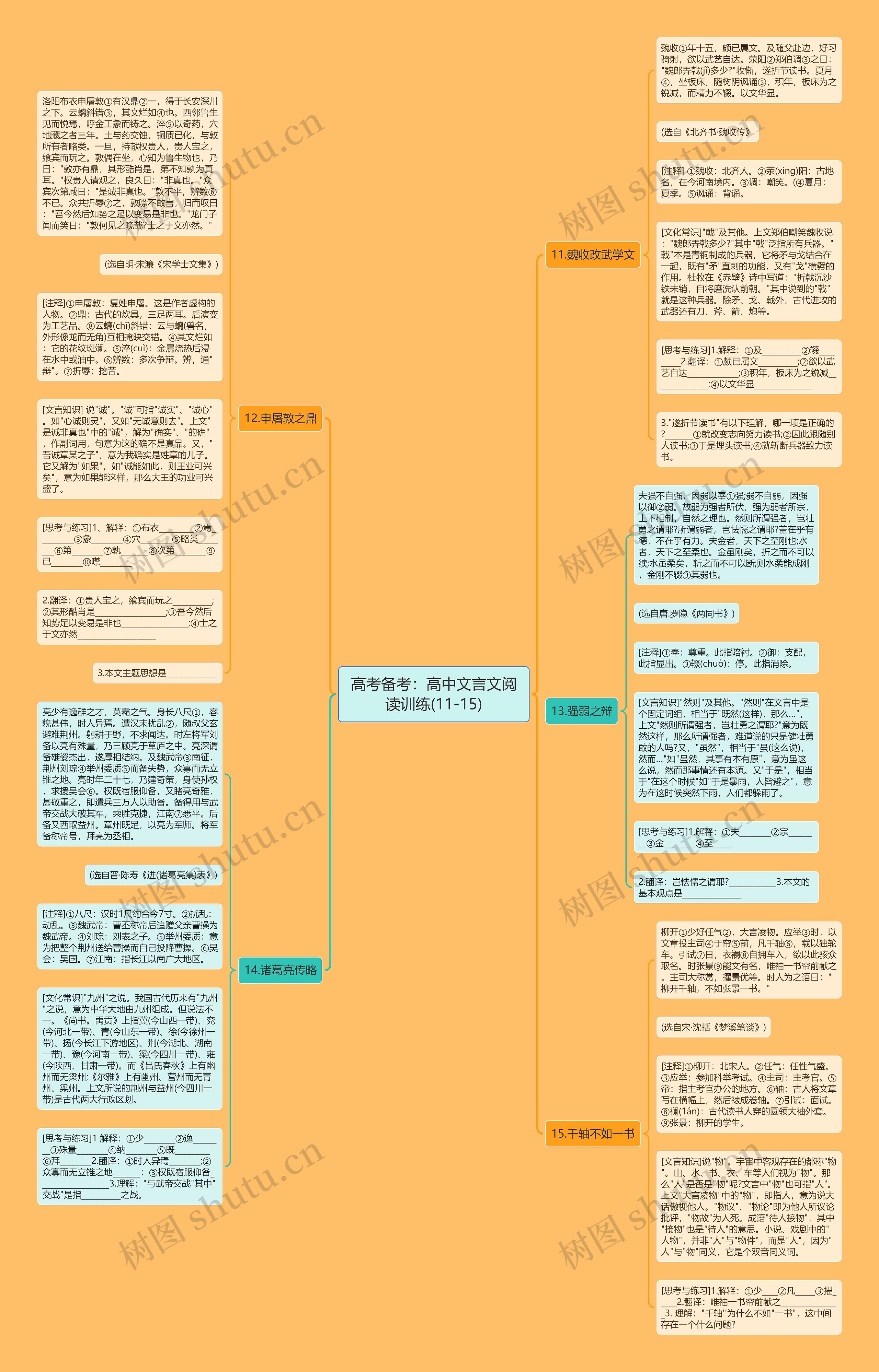 高考备考：高中文言文阅读训练(11-15)思维导图