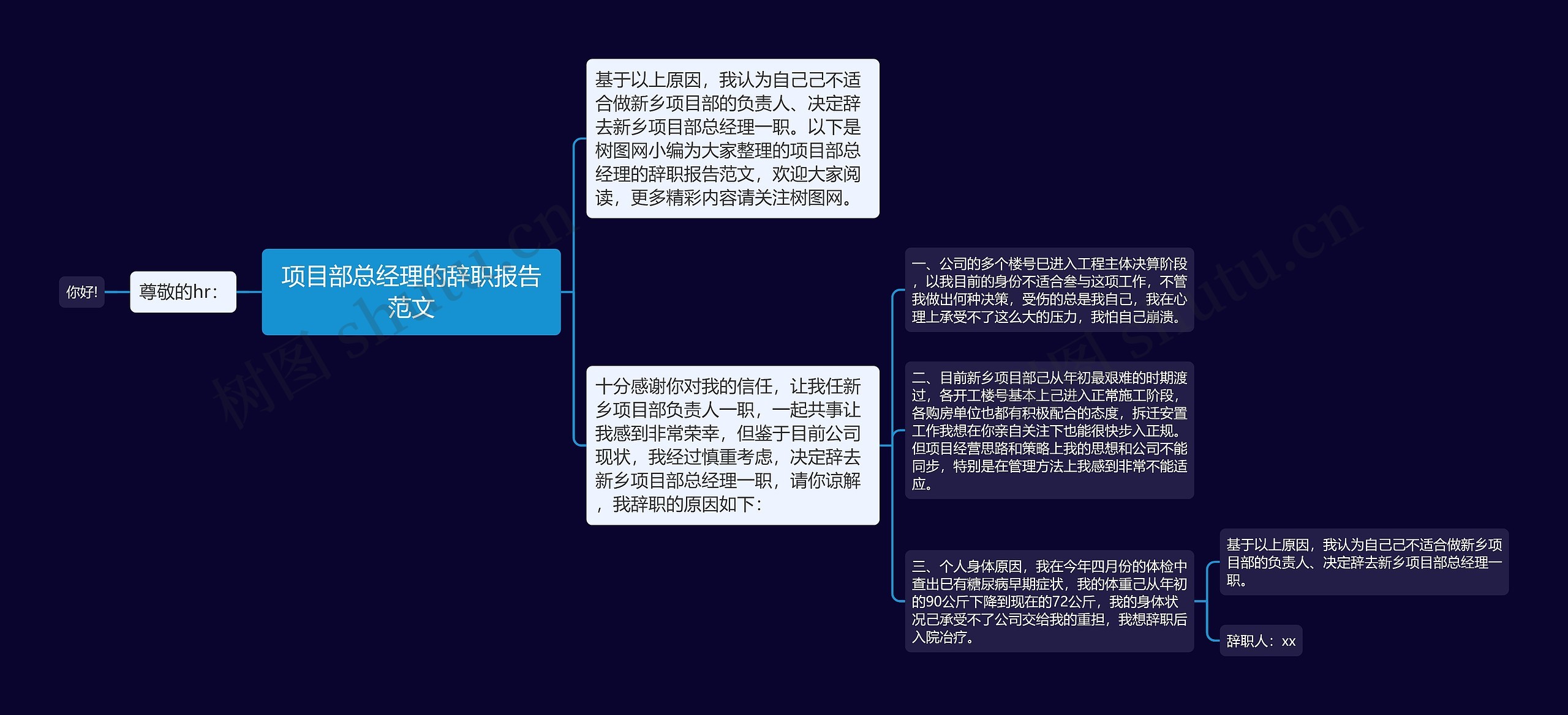 项目部总经理的辞职报告范文思维导图