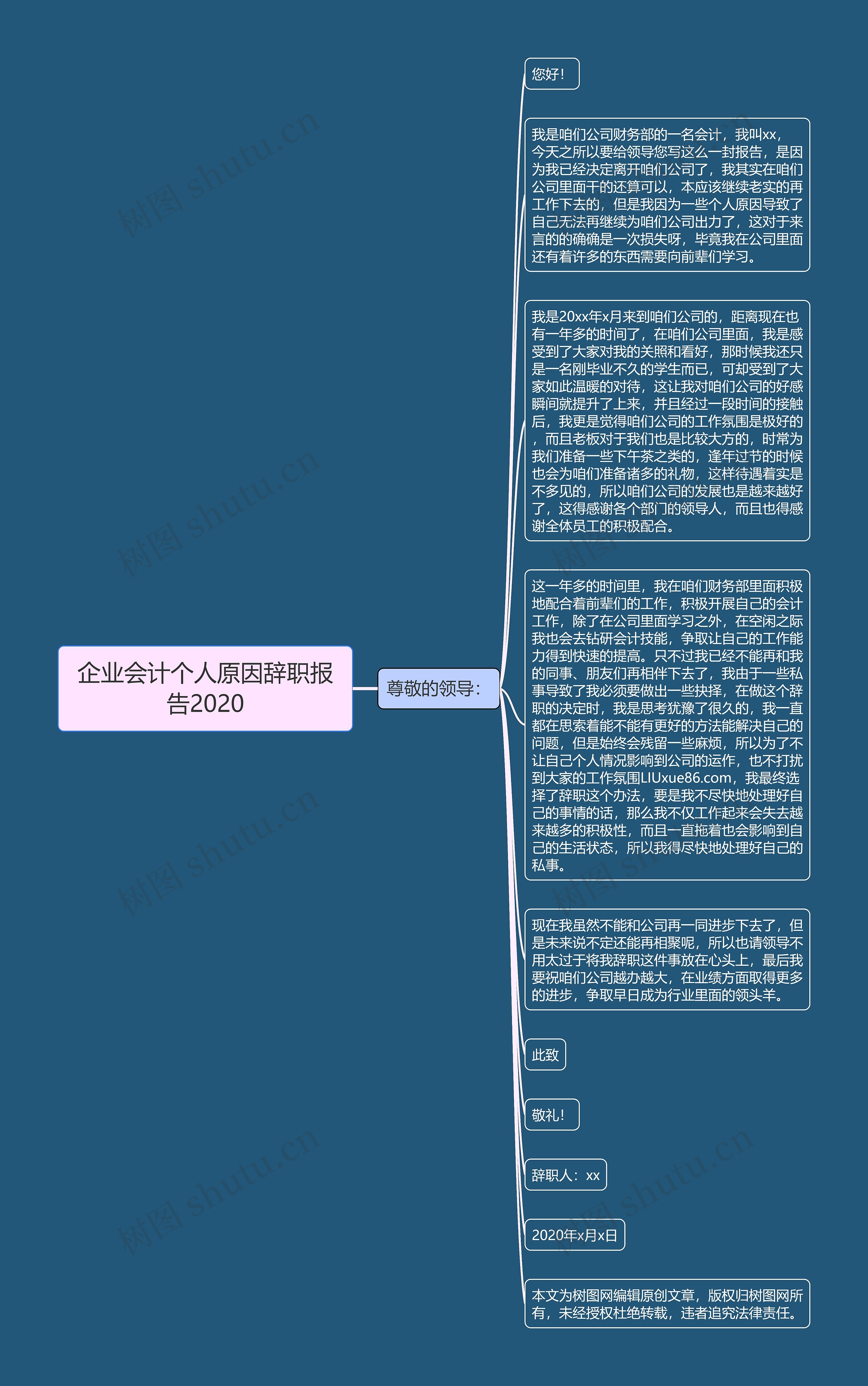 企业会计个人原因辞职报告2020思维导图