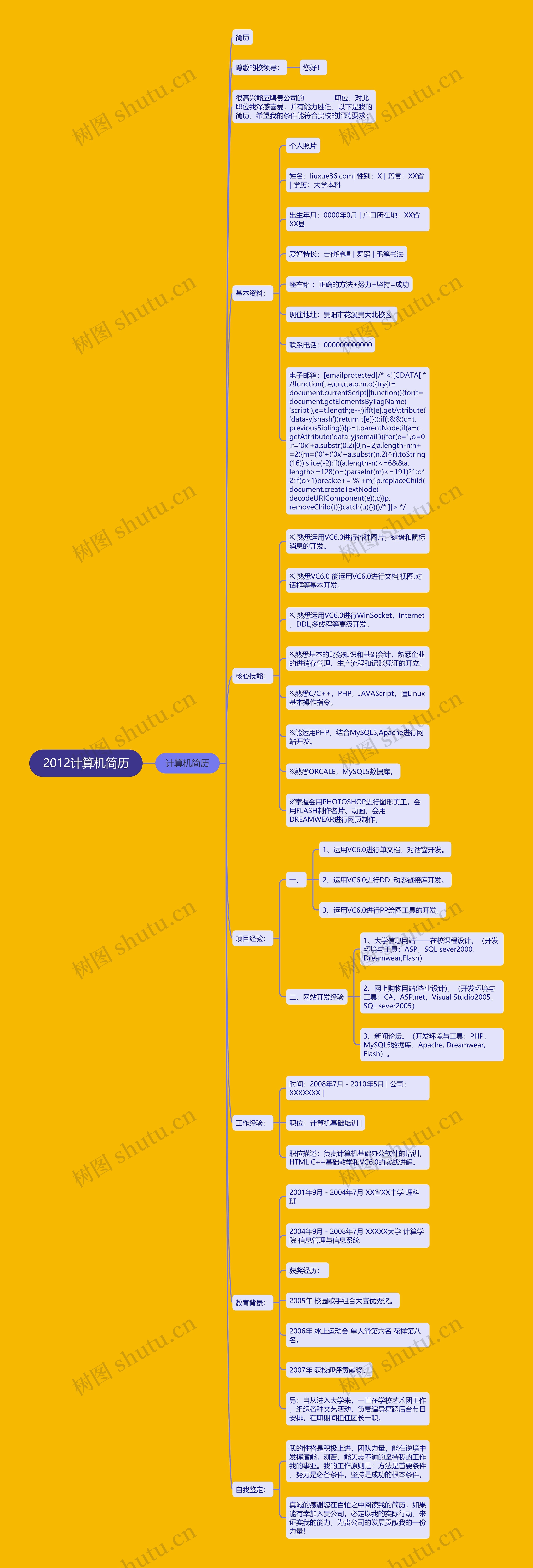 2012计算机简历思维导图