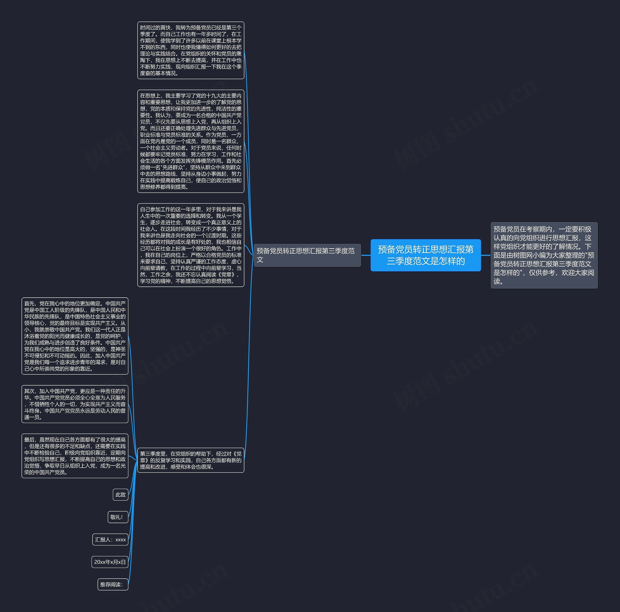 预备党员转正思想汇报第三季度范文是怎样的思维导图