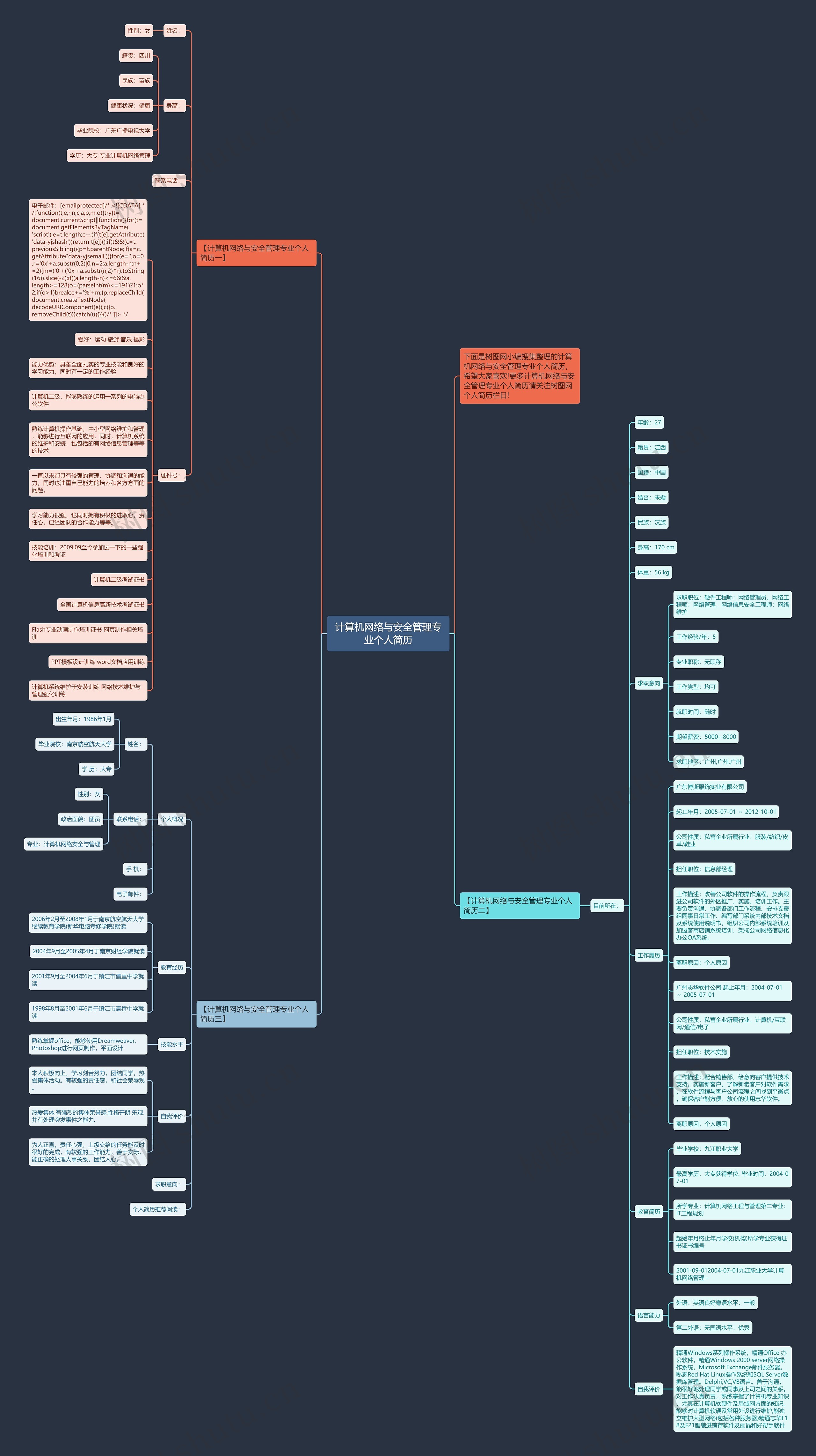 计算机网络与安全管理专业个人简历思维导图