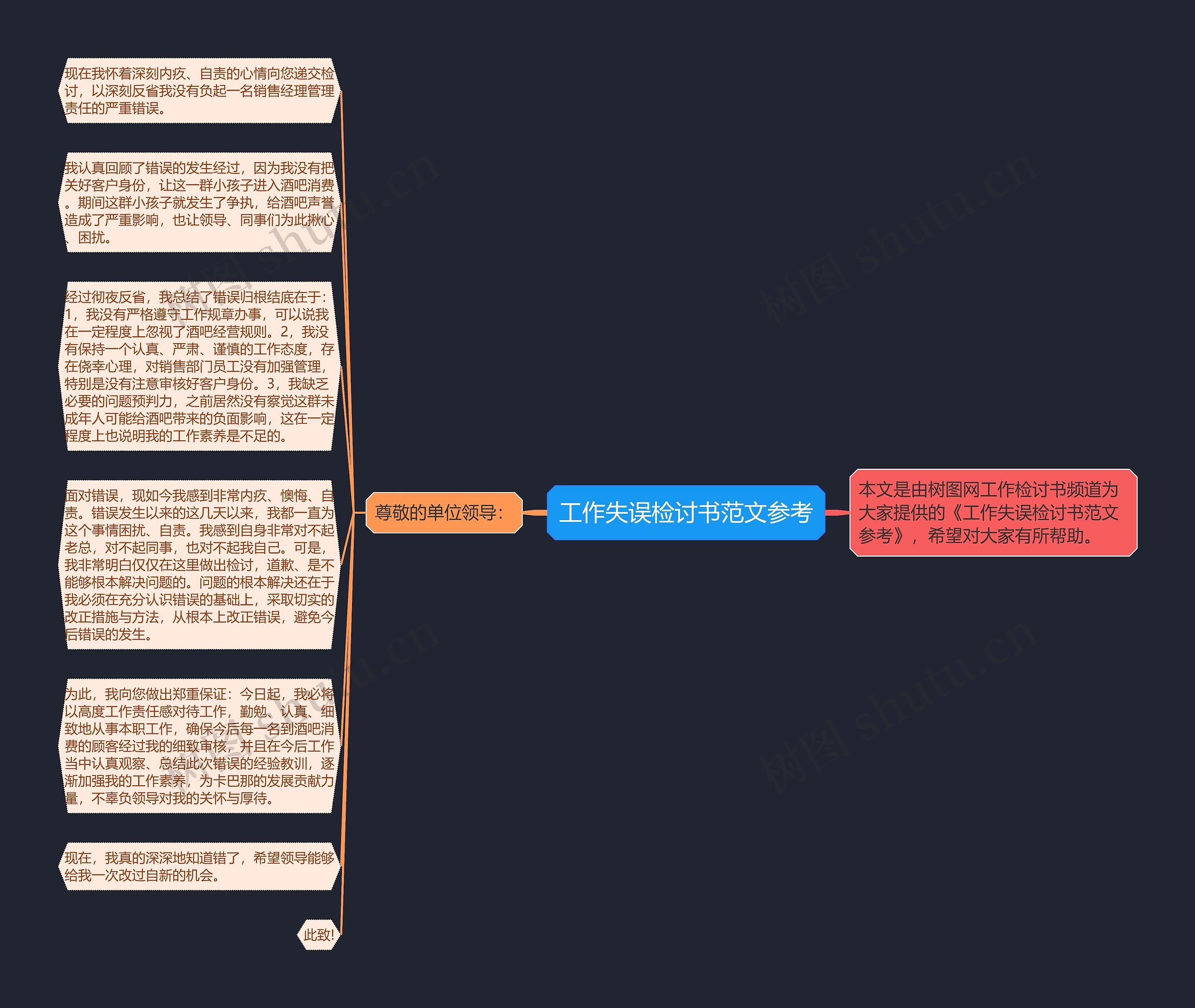 工作失误检讨书范文参考思维导图