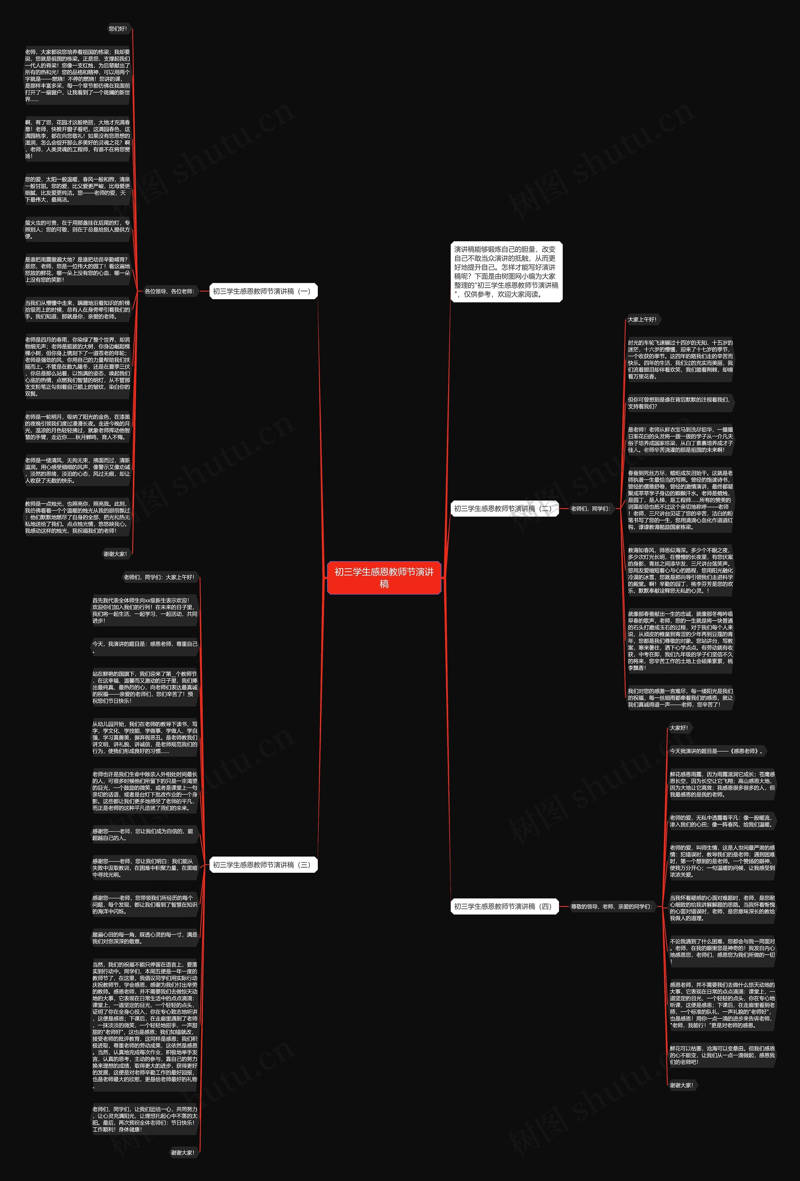 初三学生感恩教师节演讲稿思维导图
