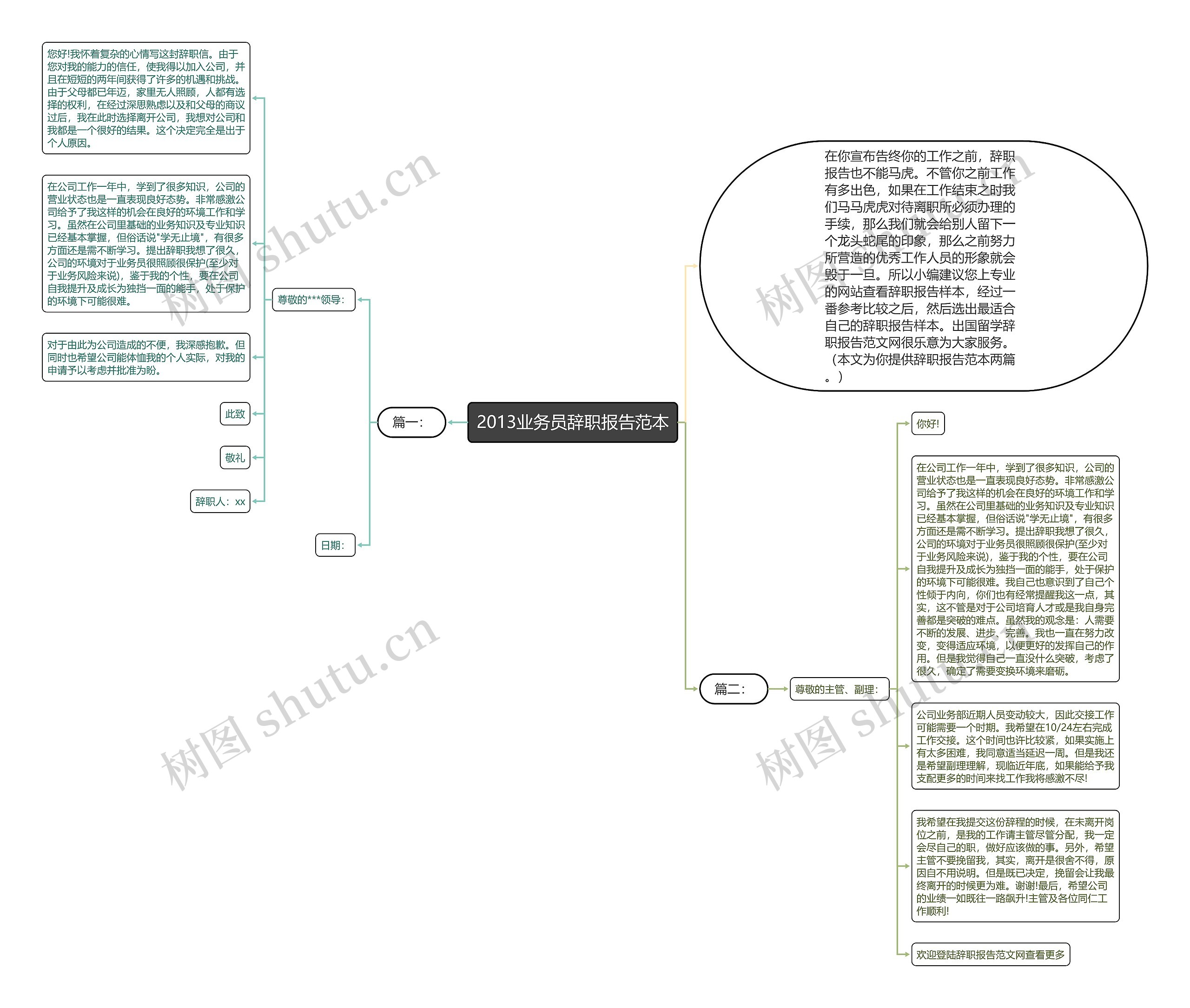 2013业务员辞职报告范本思维导图