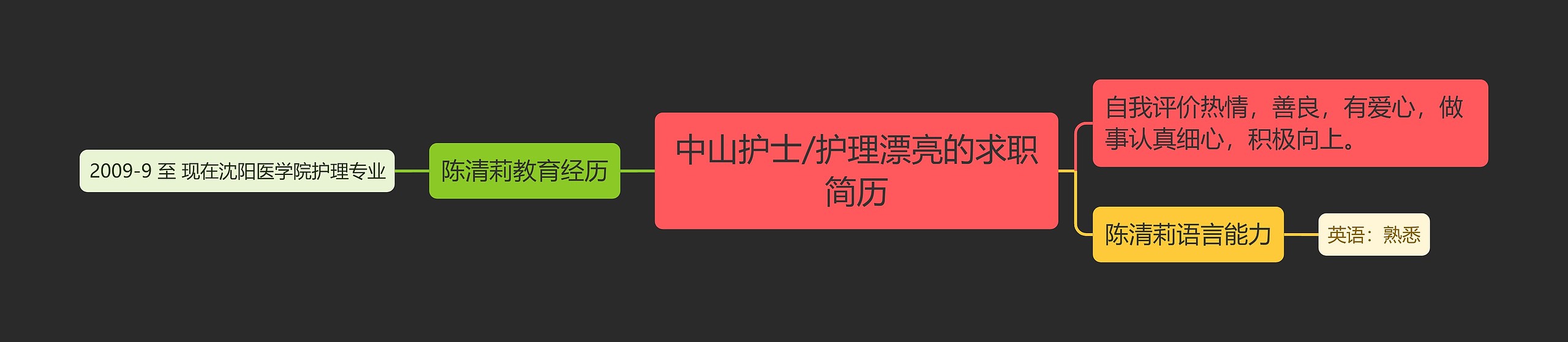 中山护士/护理漂亮的求职简历思维导图