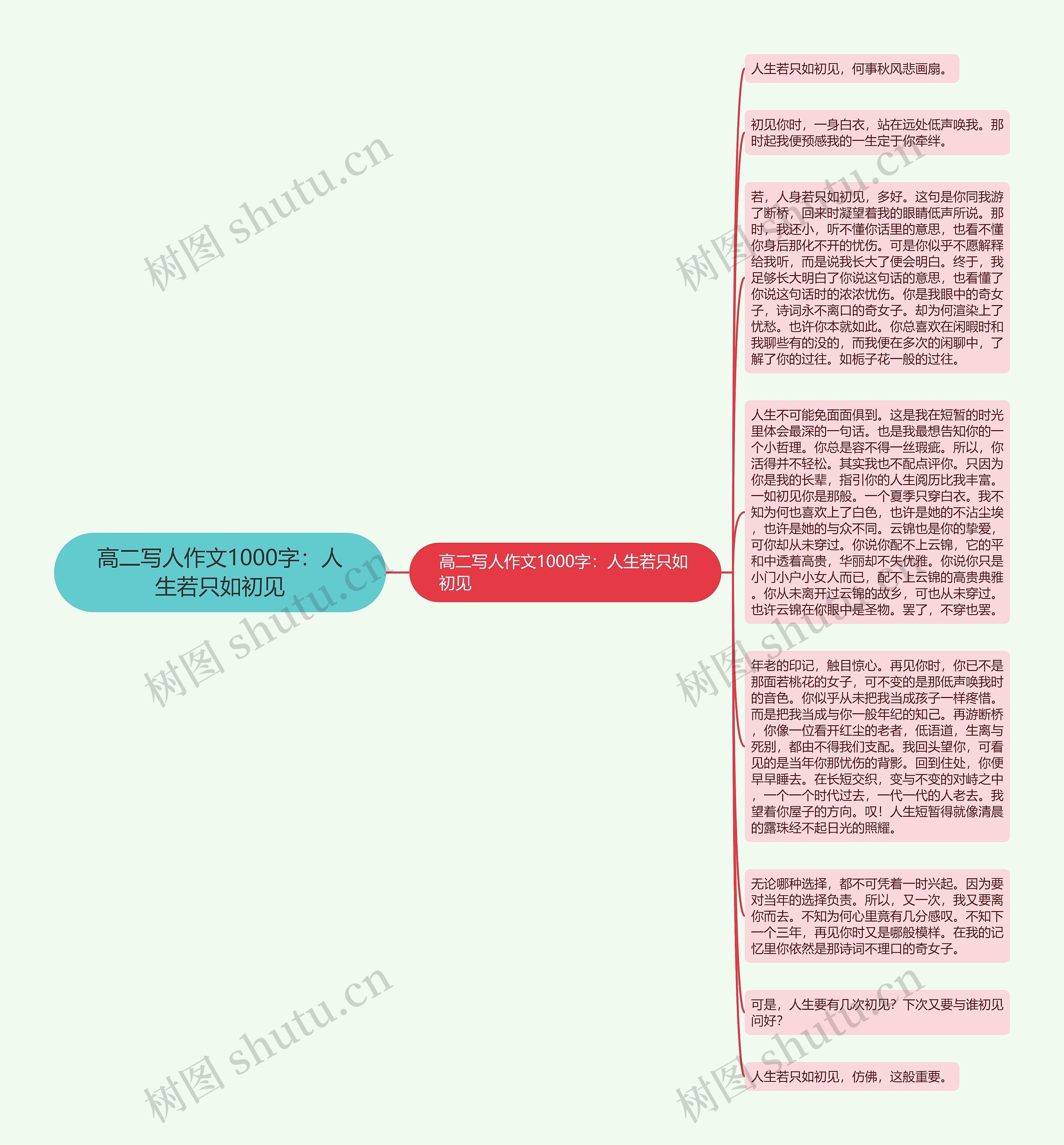 高二写人作文1000字：人生若只如初见思维导图