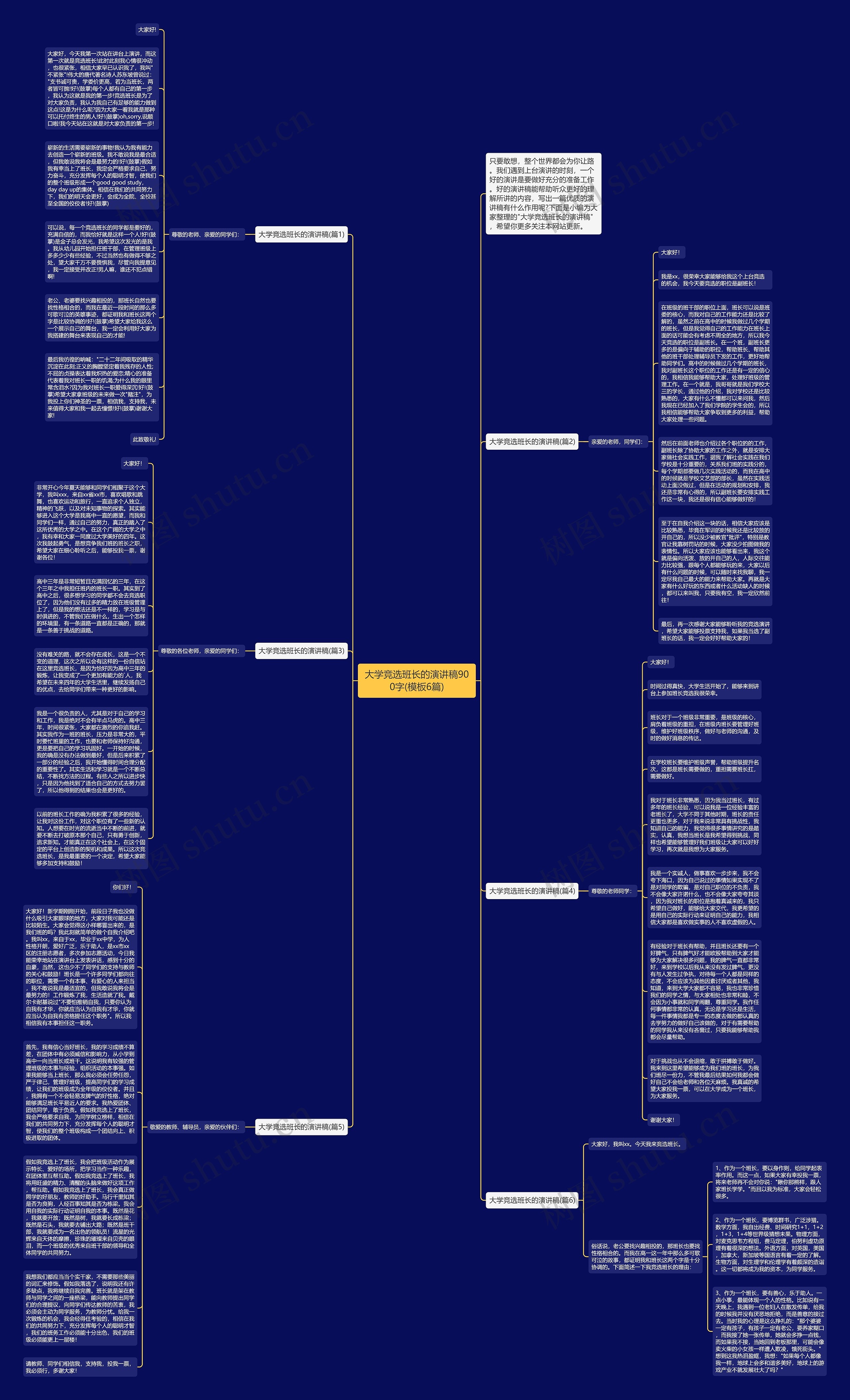 大学竞选班长的演讲稿900字(6篇)思维导图