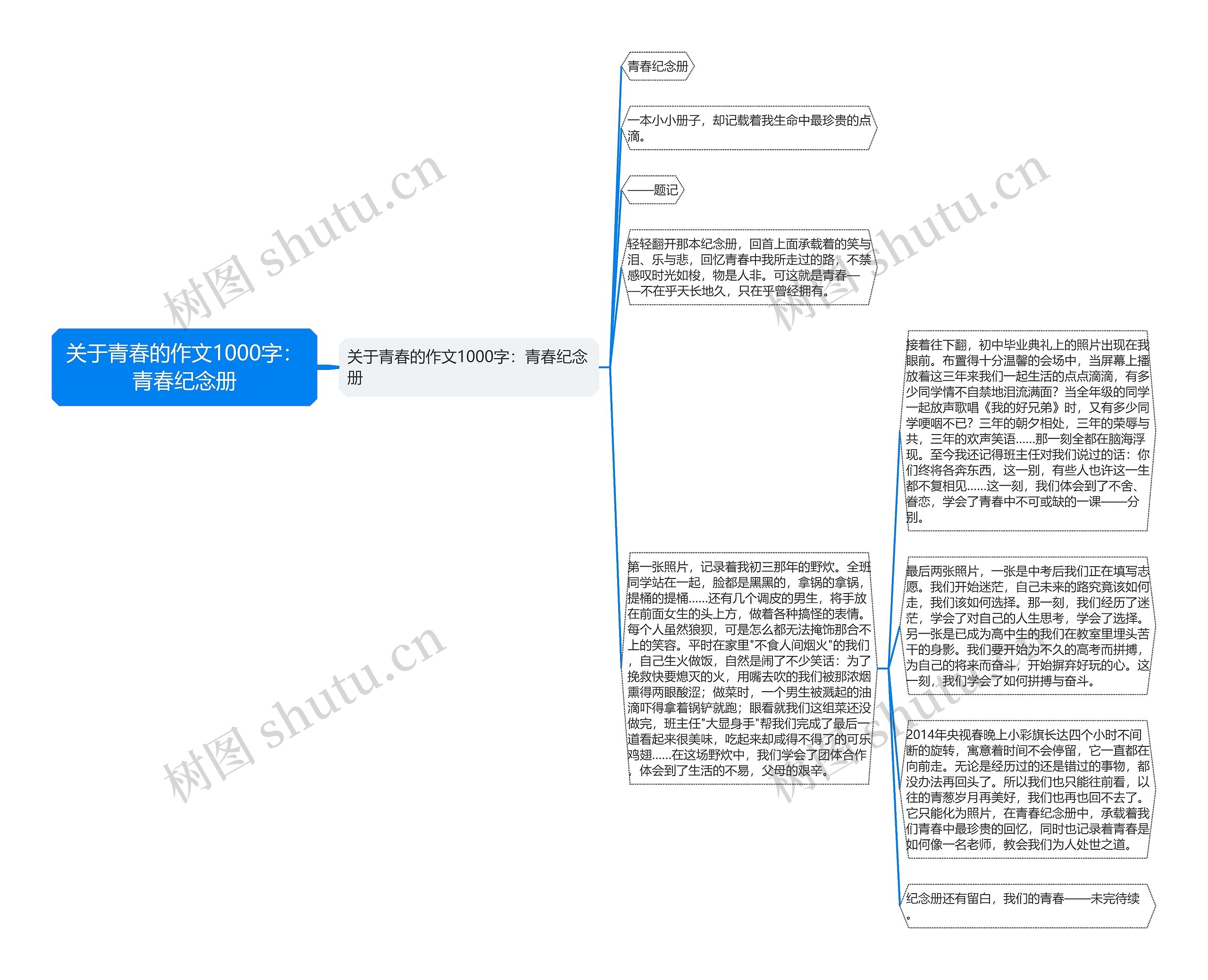 关于青春的作文1000字：青春纪念册思维导图