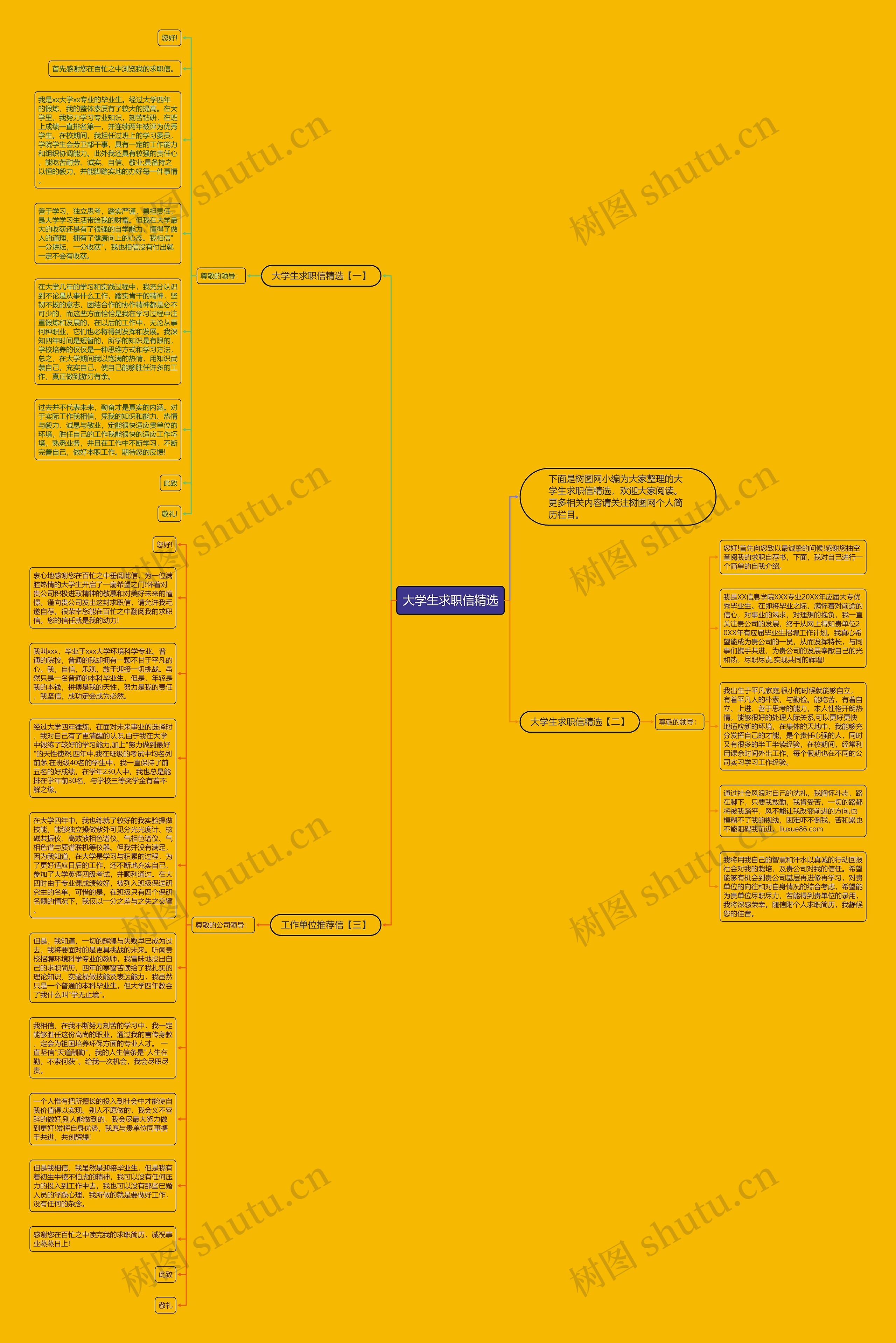 大学生求职信精选思维导图
