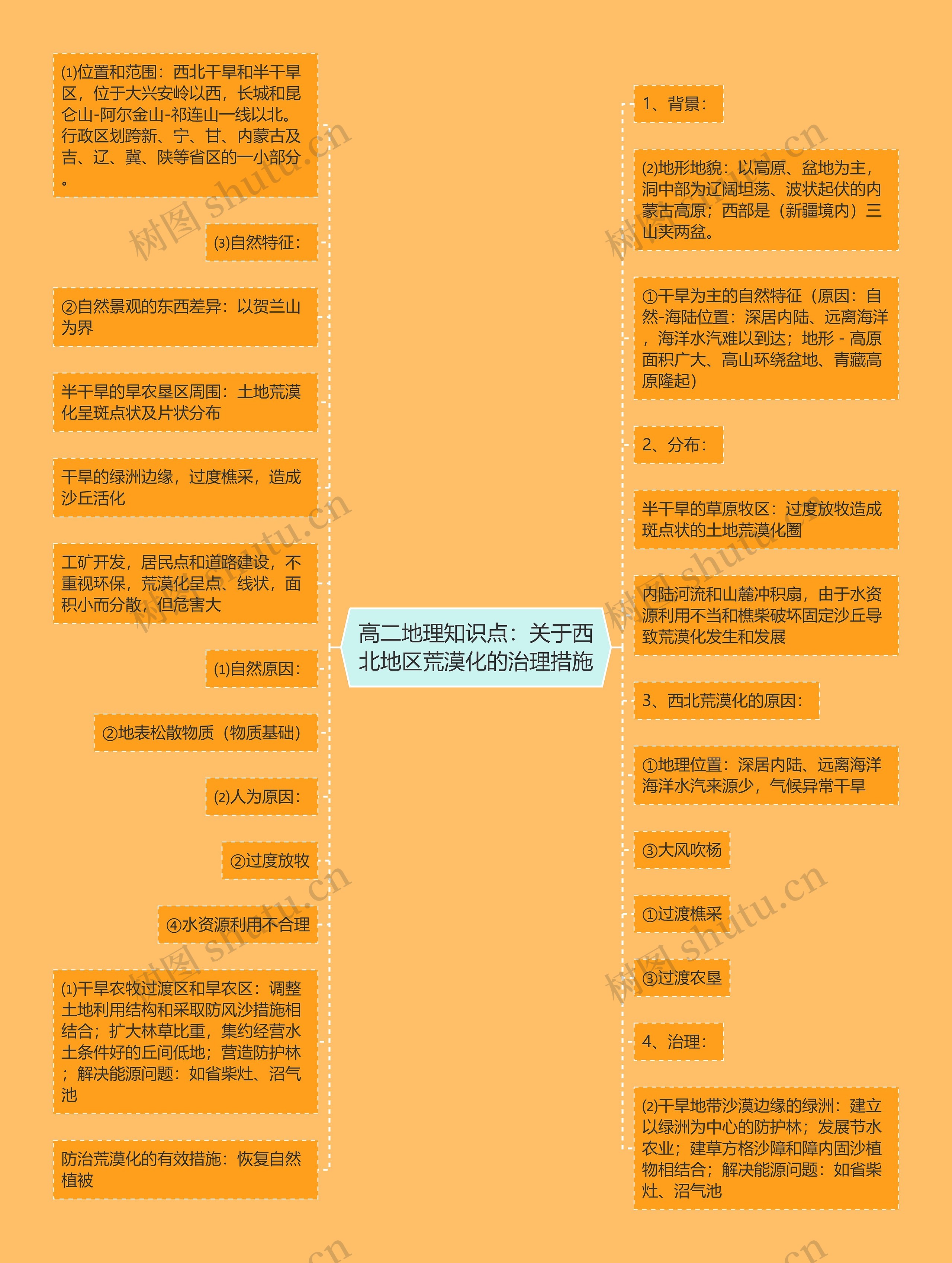 高二地理知识点：关于西北地区荒漠化的治理措施思维导图