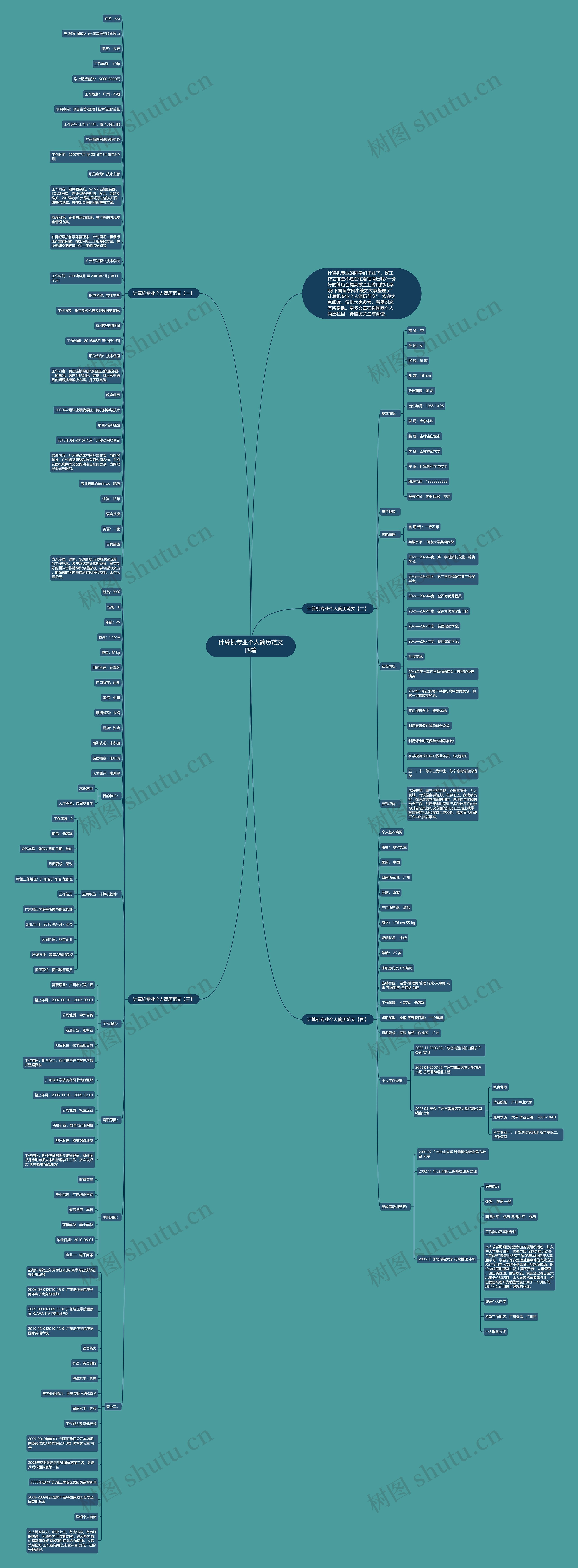 计算机专业个人简历范文四篇思维导图