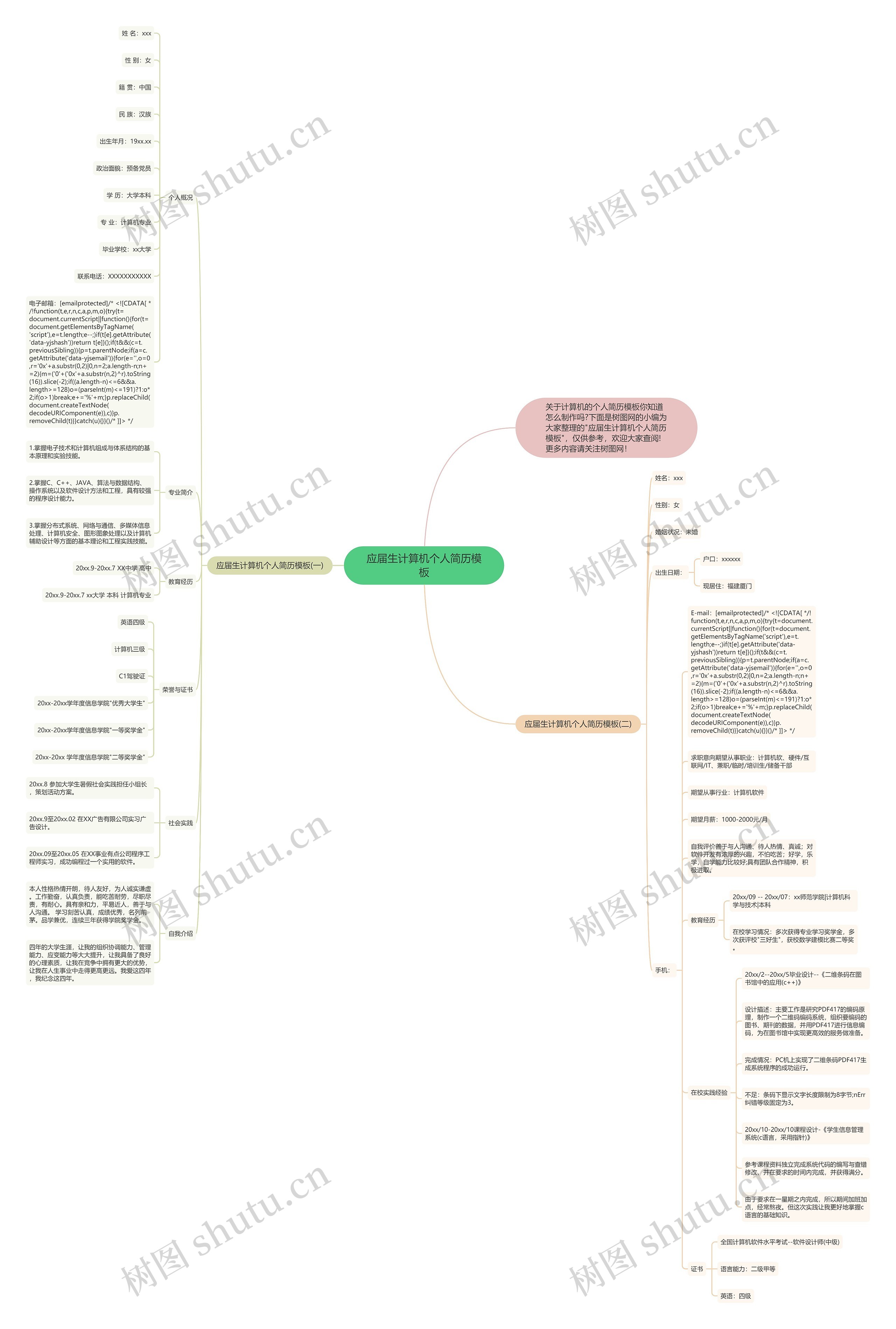 应届生计算机个人简历思维导图