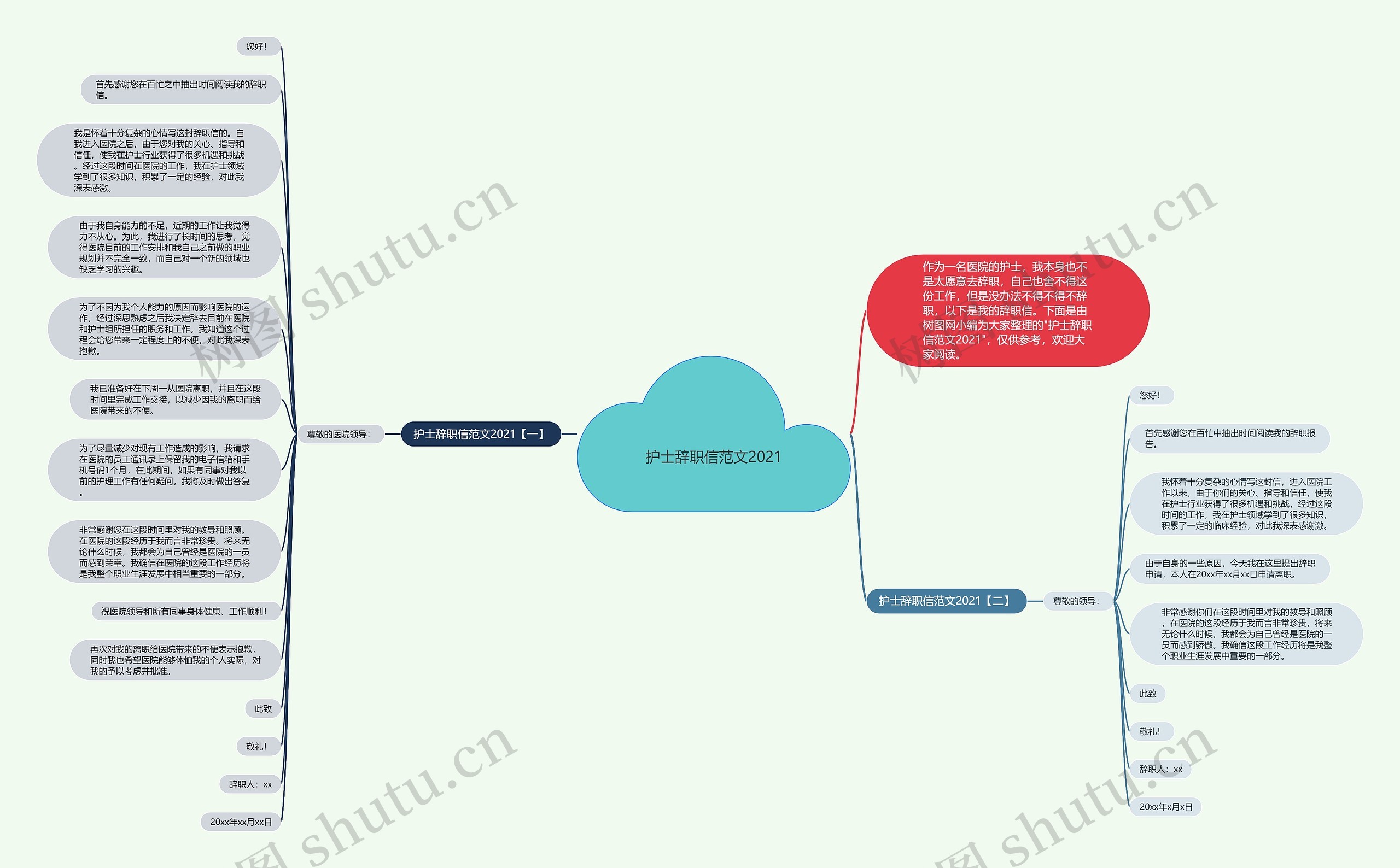 护士辞职信范文2021思维导图