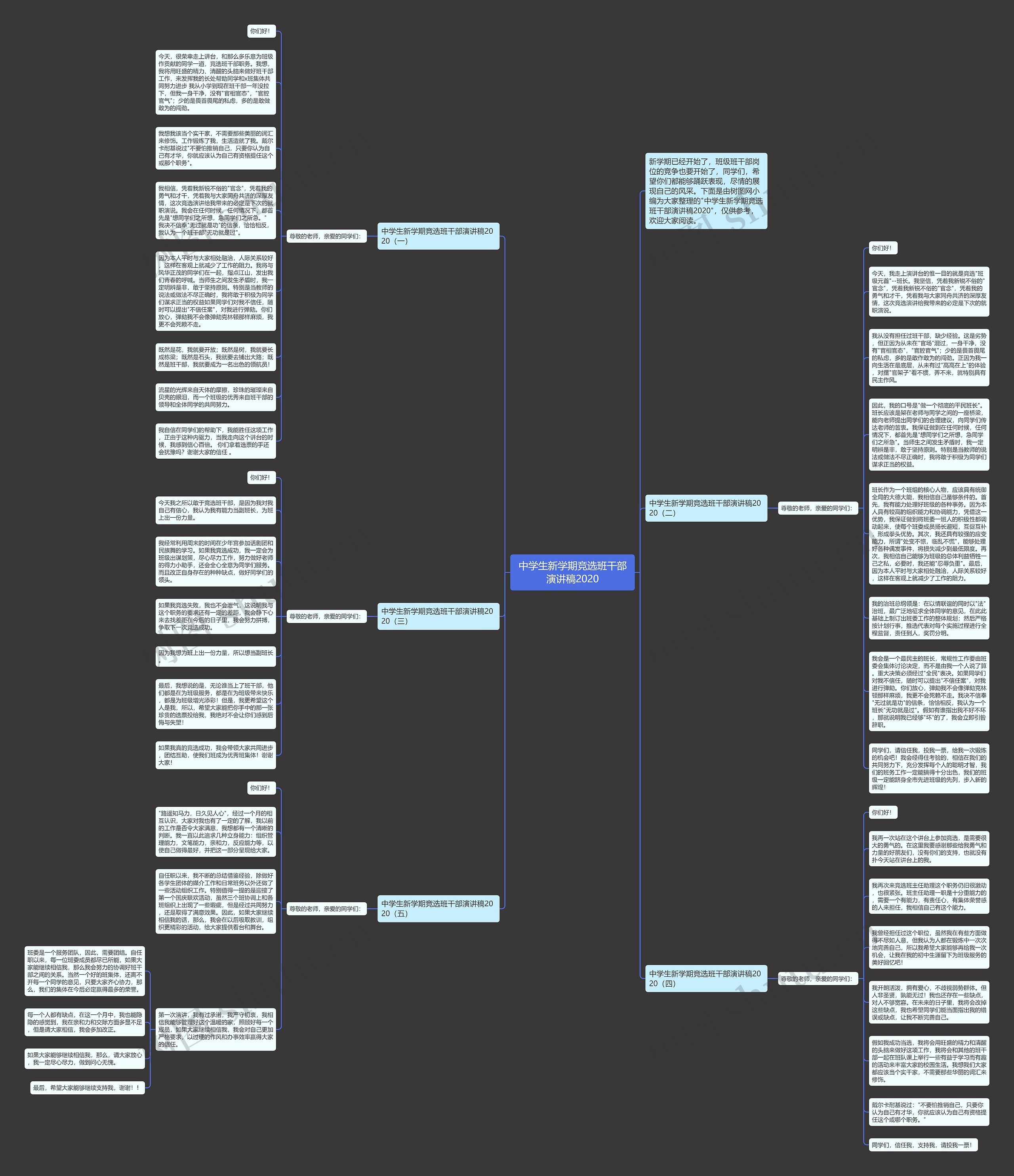 中学生新学期竞选班干部演讲稿2020思维导图