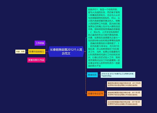 长春销售助理2012个人简历范文