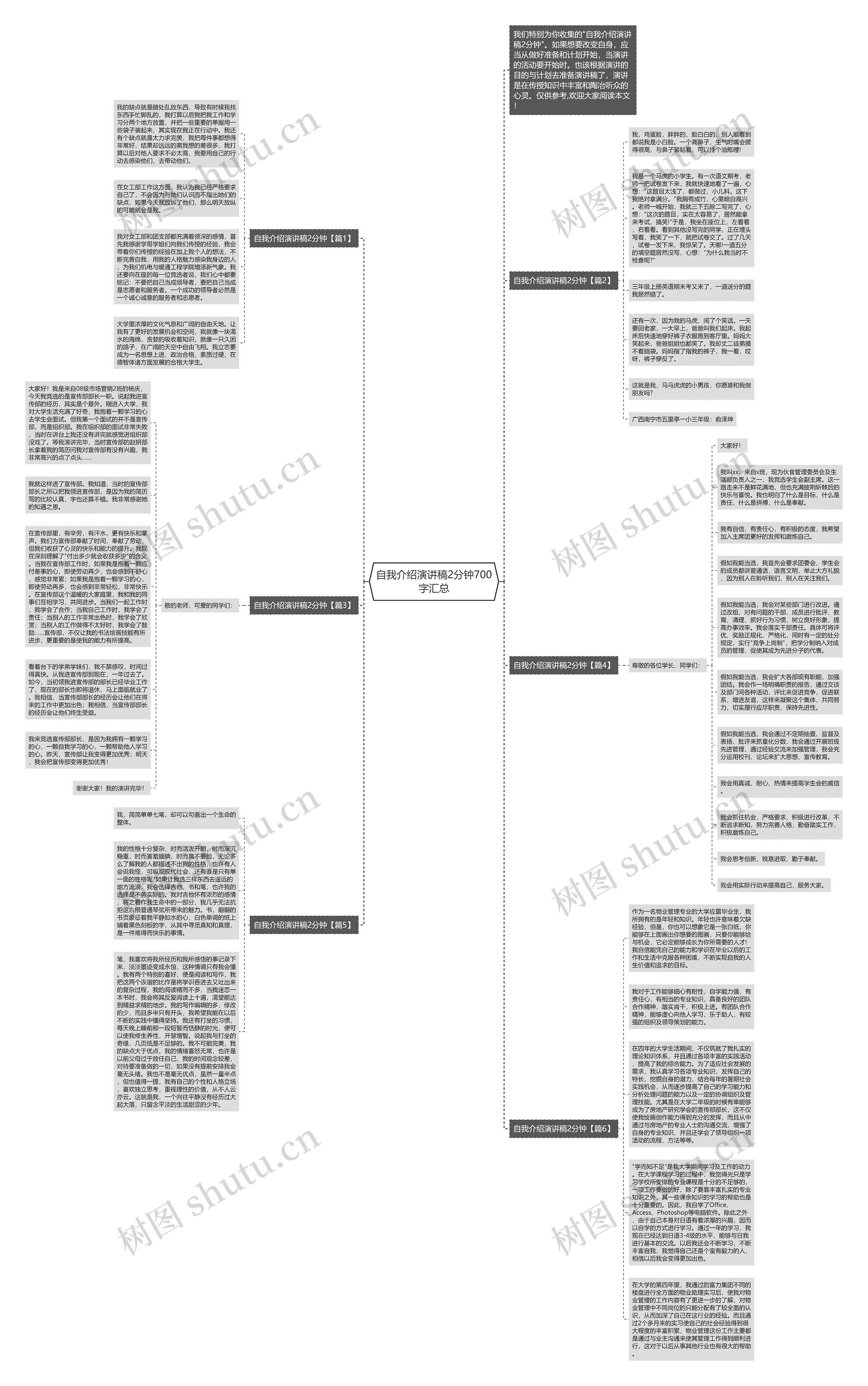 自我介绍演讲稿2分钟700字汇总思维导图