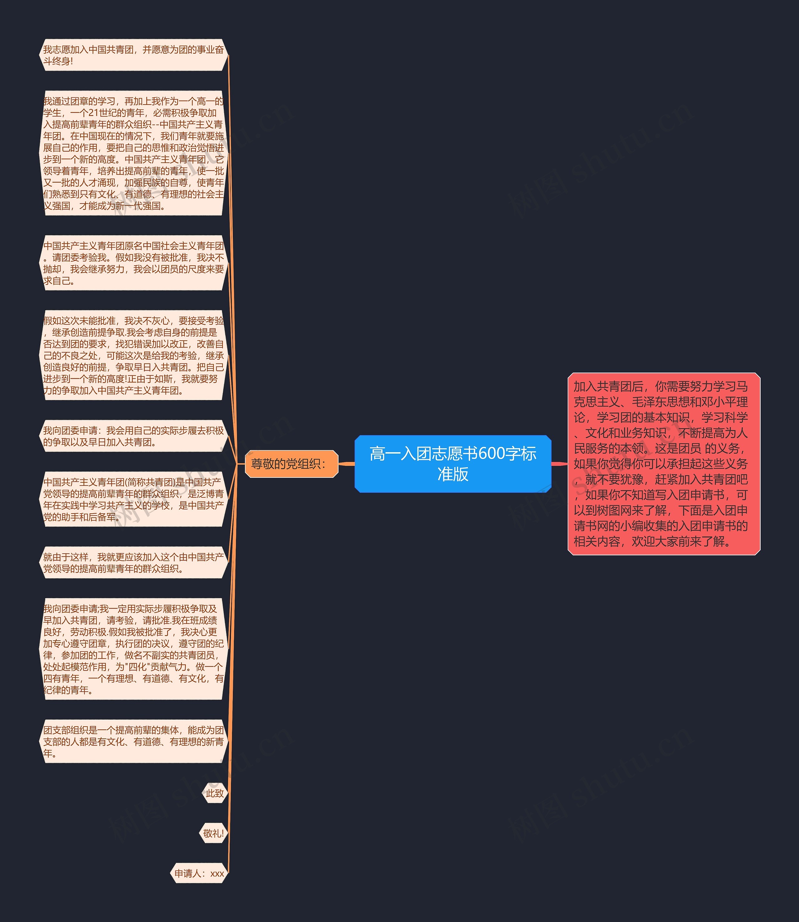 高一入团志愿书600字标准版思维导图