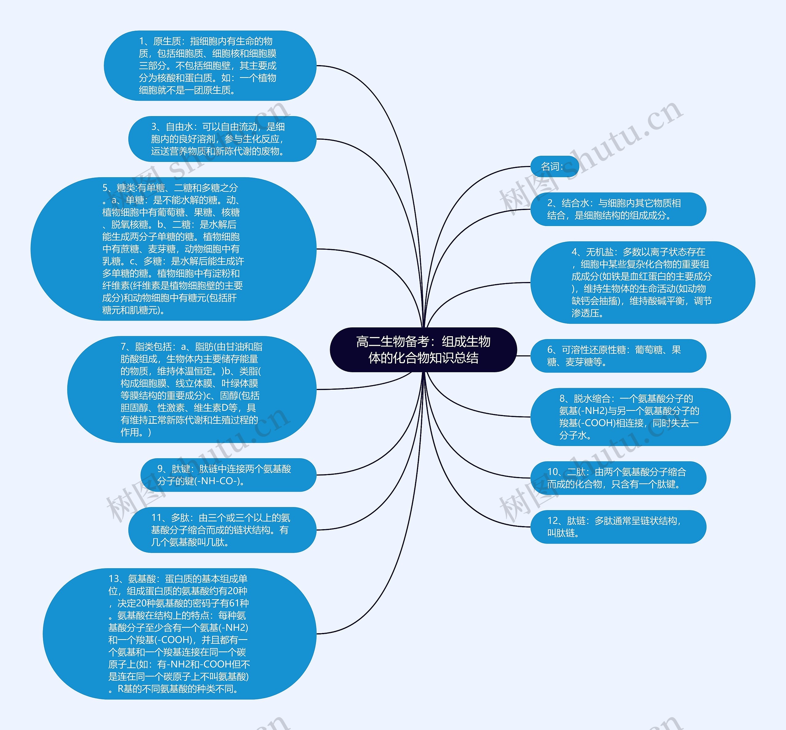 高二生物备考：组成生物体的化合物知识总结思维导图