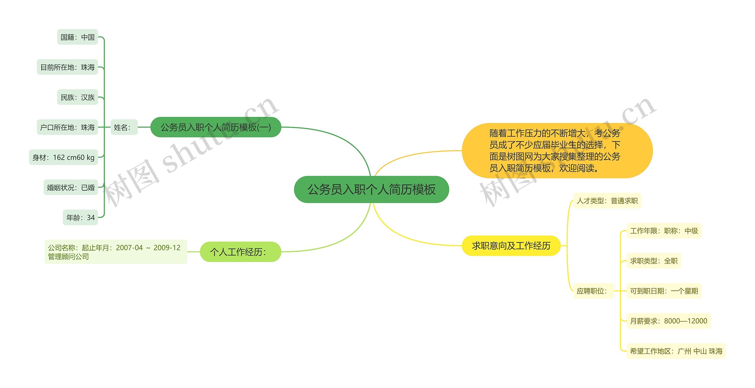 公务员入职个人简历模板