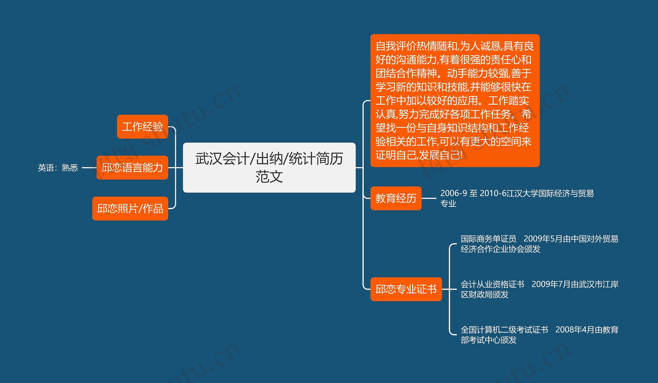 武汉会计/出纳/统计简历范文思维导图