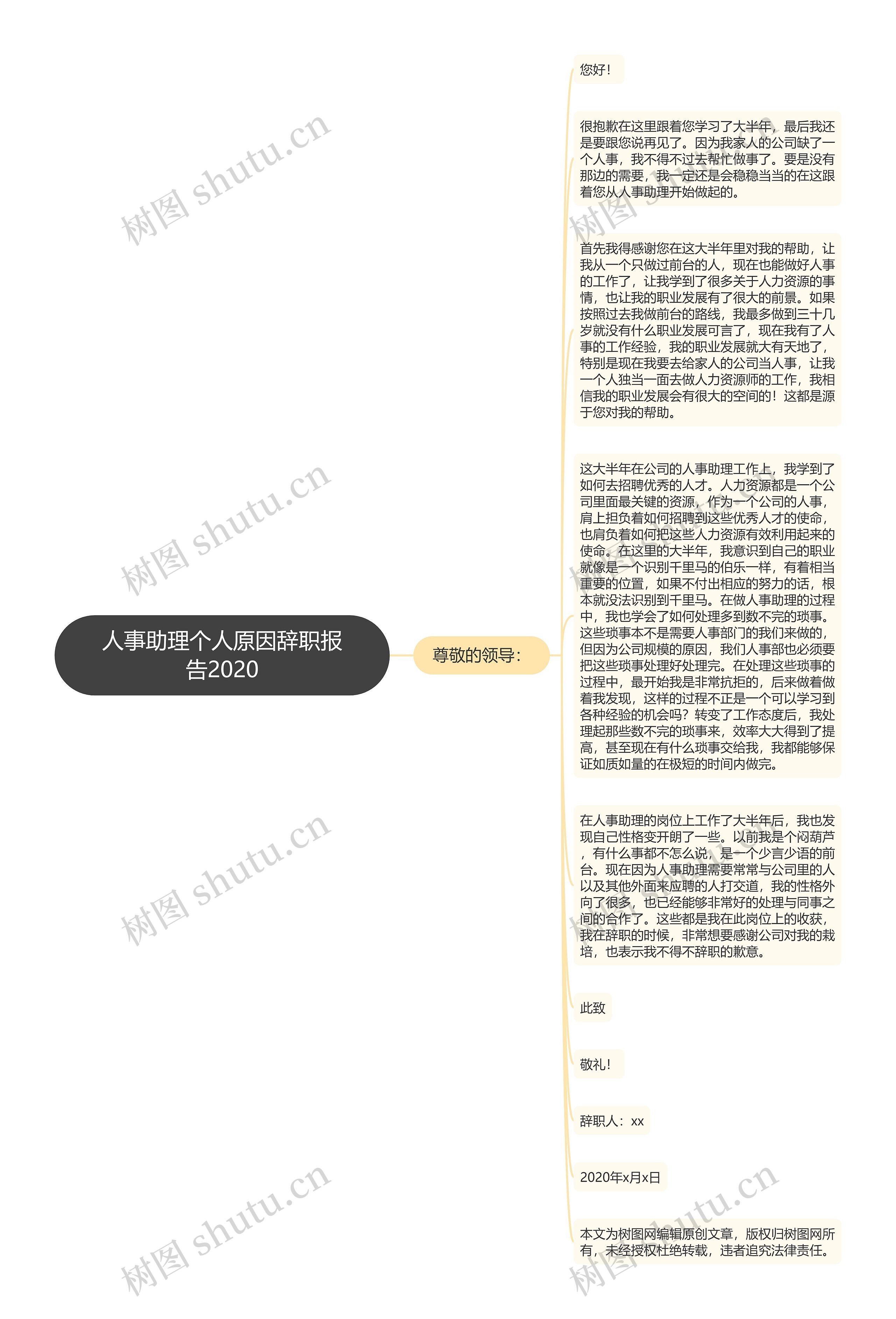 人事助理个人原因辞职报告2020思维导图