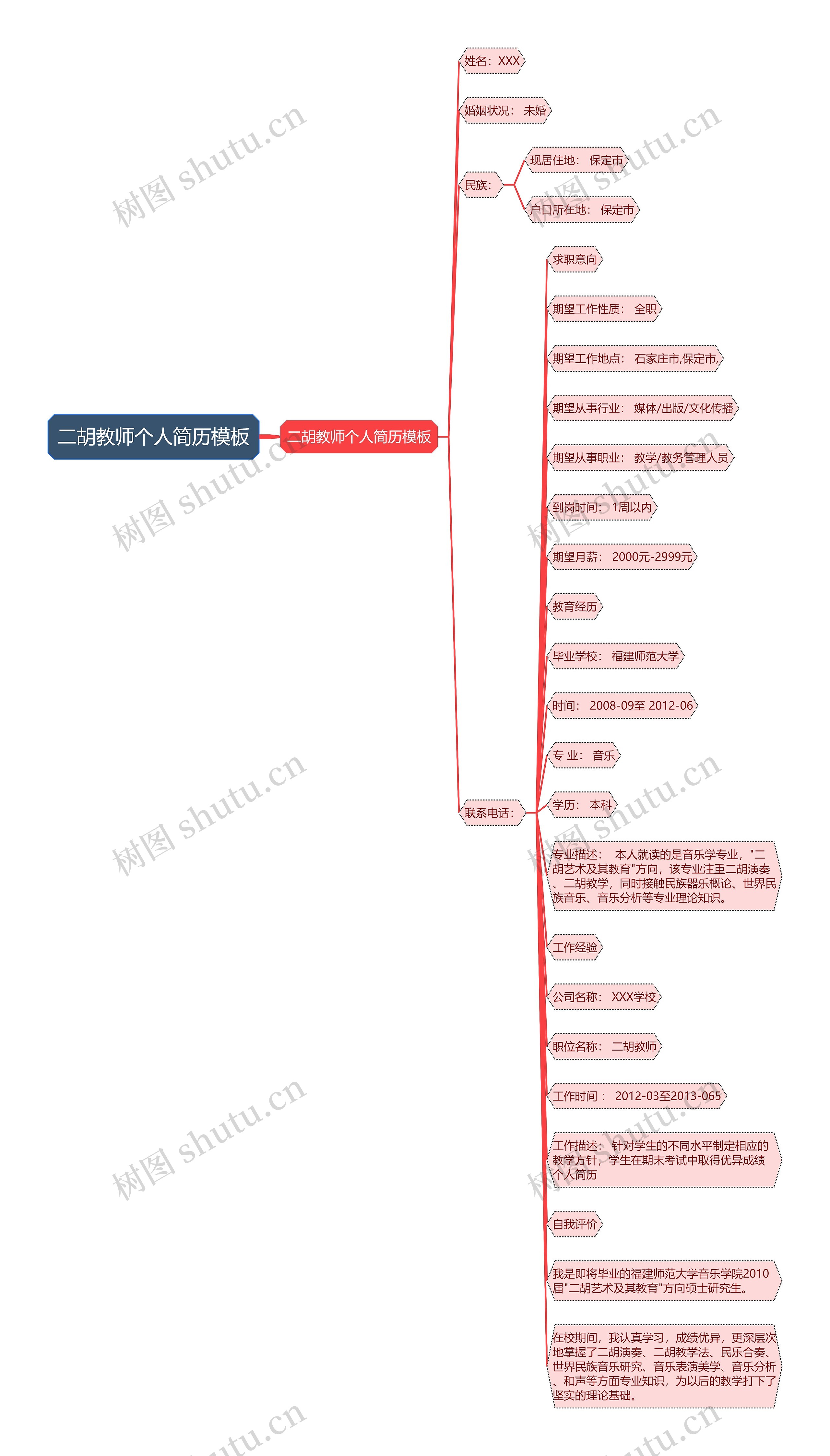 二胡教师个人简历思维导图