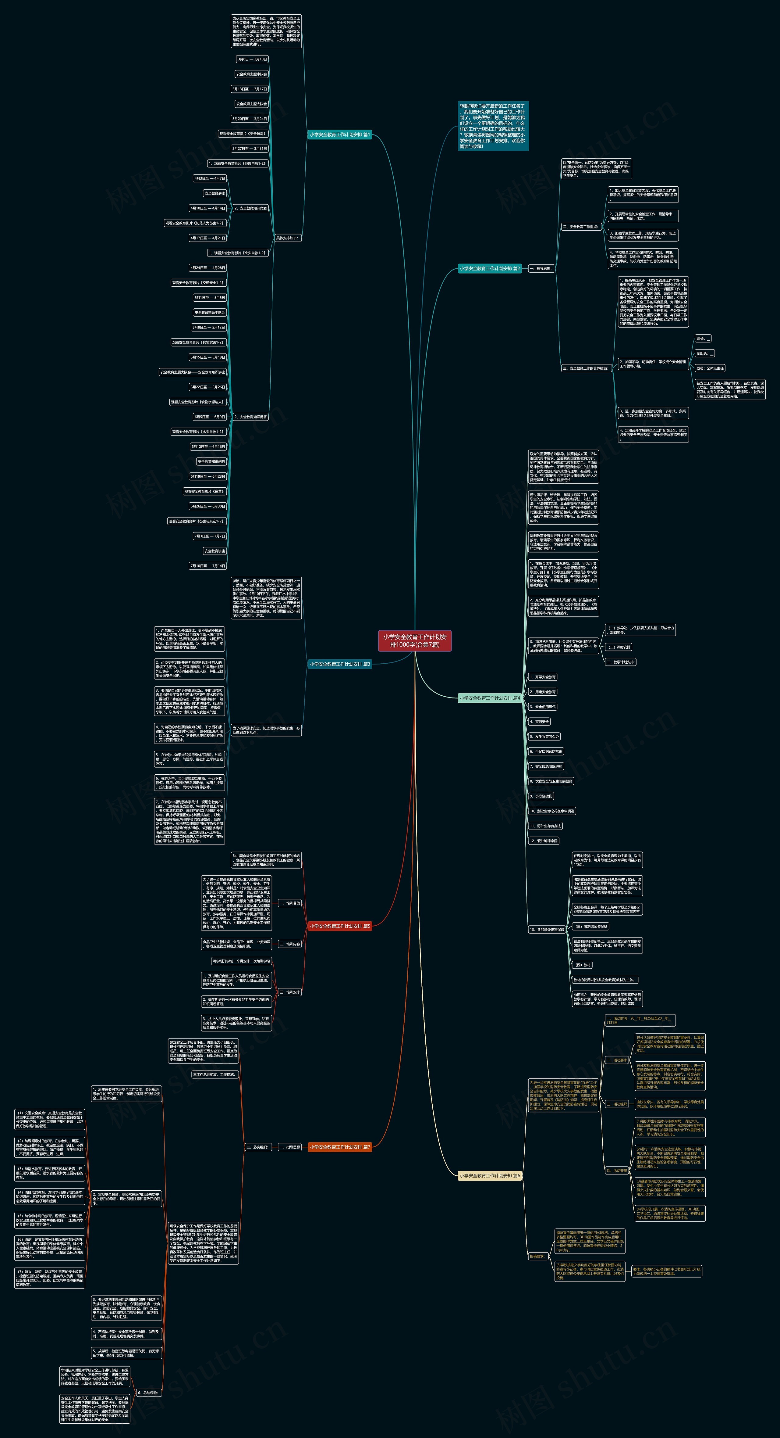 小学安全教育工作计划安排1000字(合集7篇)思维导图