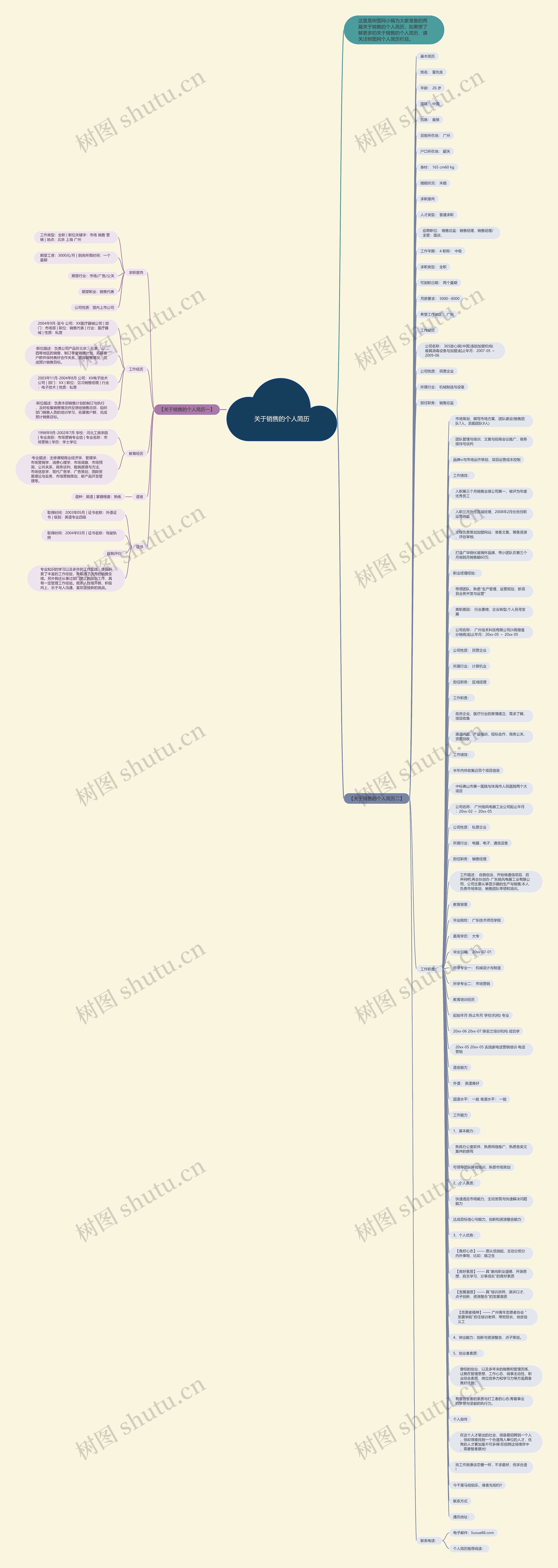 关于销售的个人简历思维导图