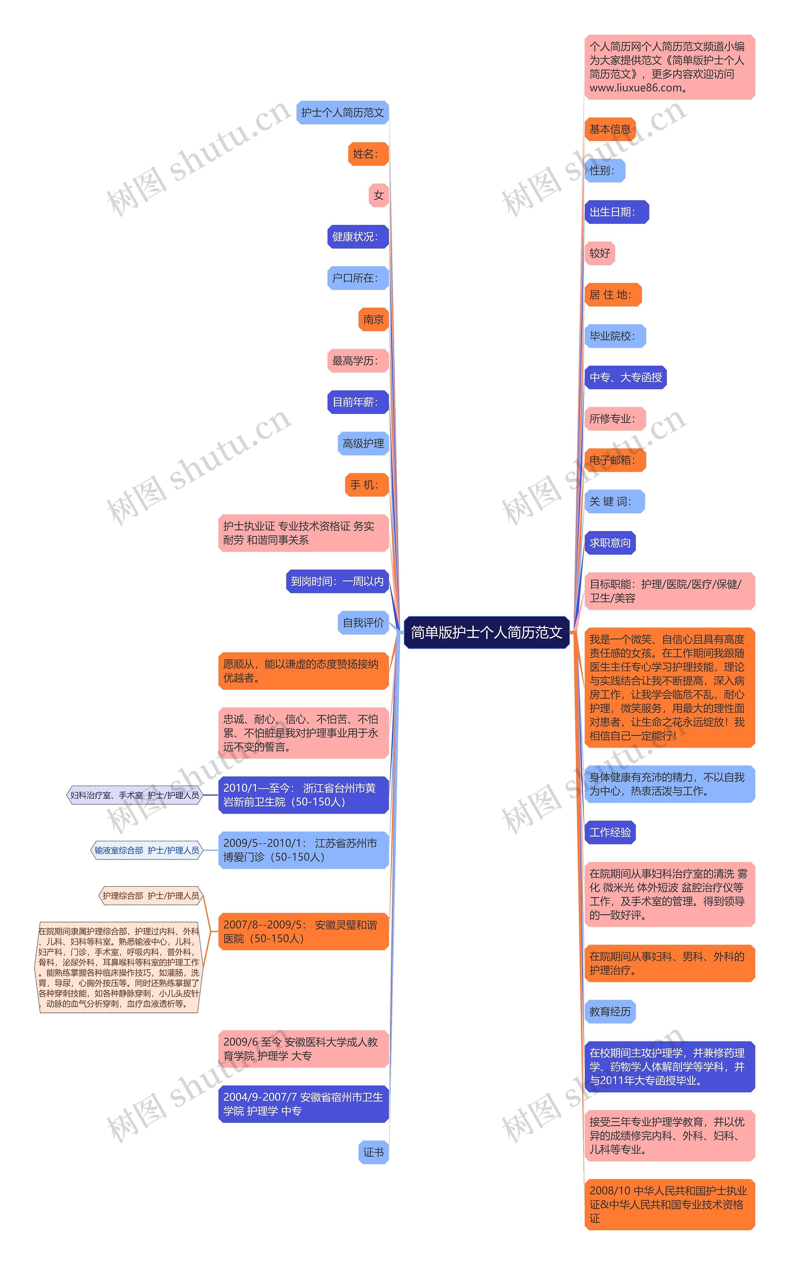 简单版护士个人简历范文思维导图