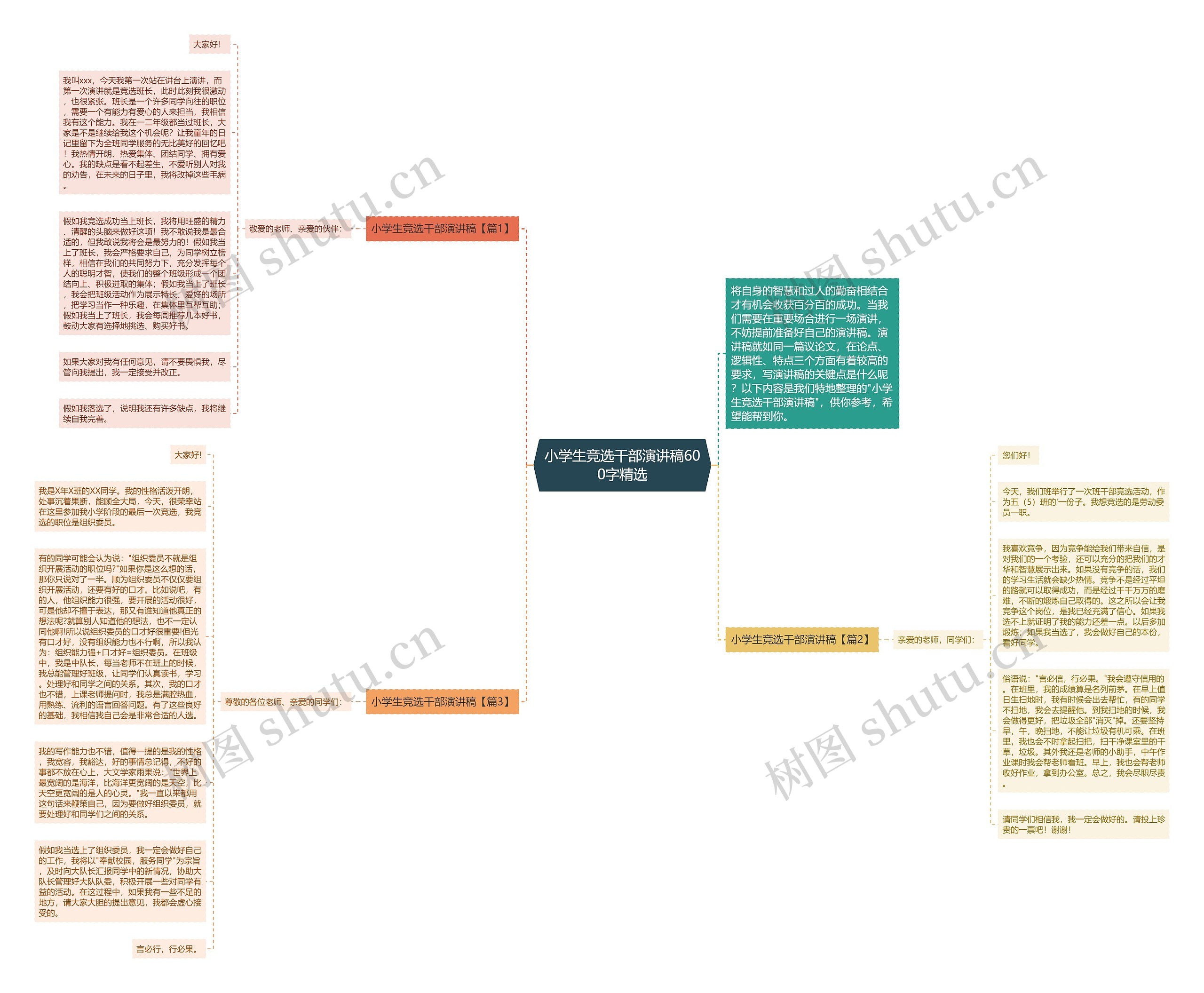 小学生竞选干部演讲稿600字精选思维导图