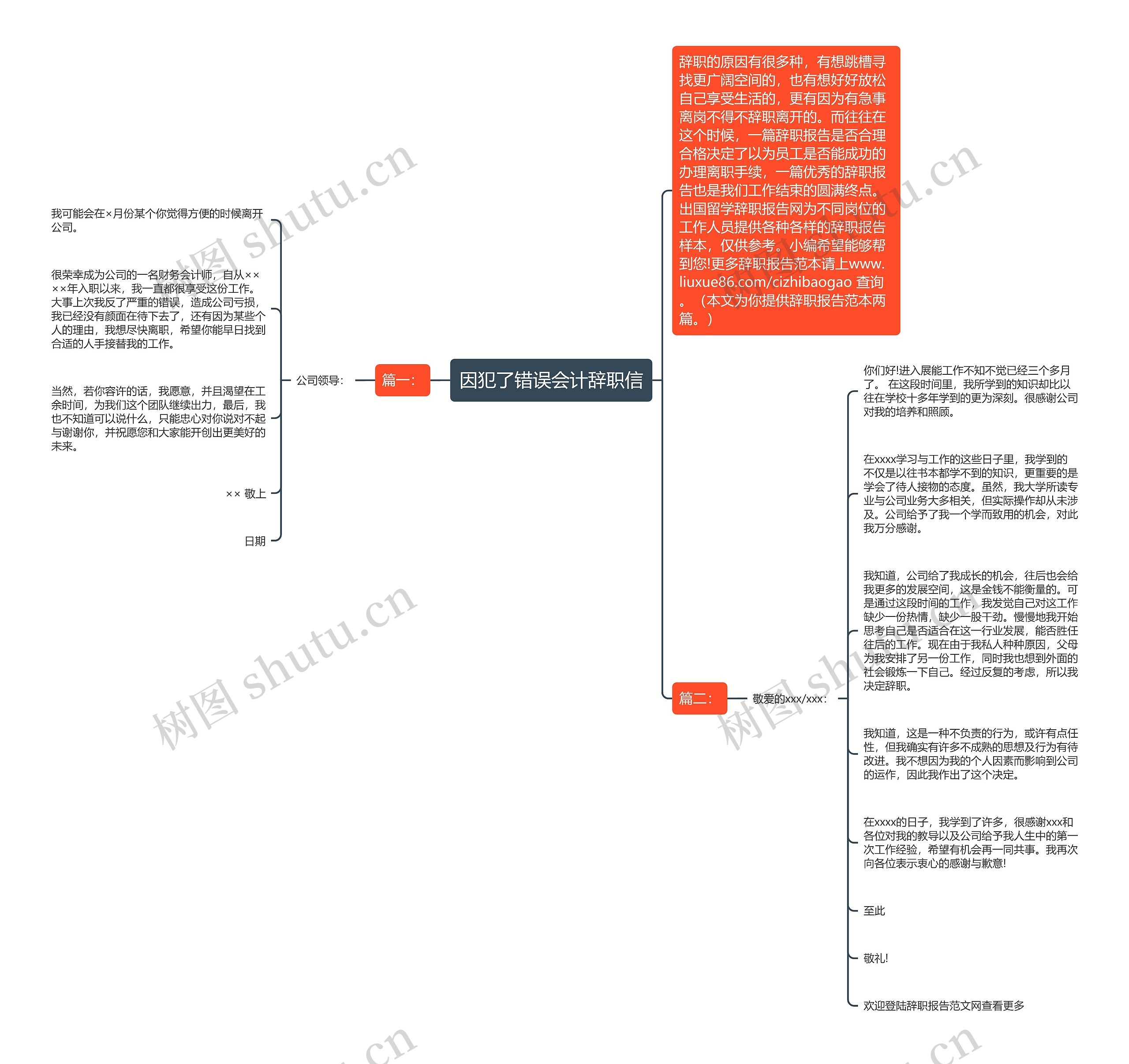 因犯了错误会计辞职信思维导图