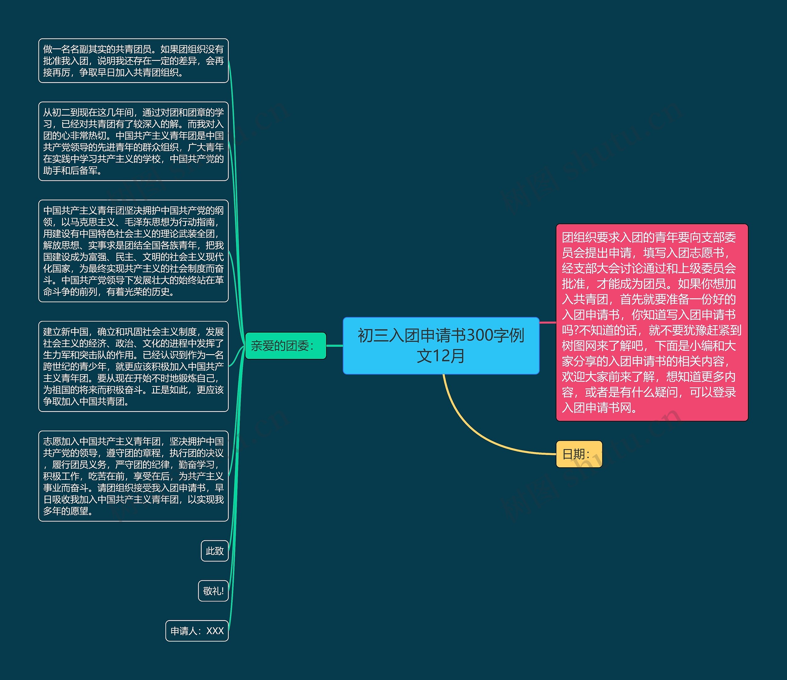 初三入团申请书300字例文12月思维导图