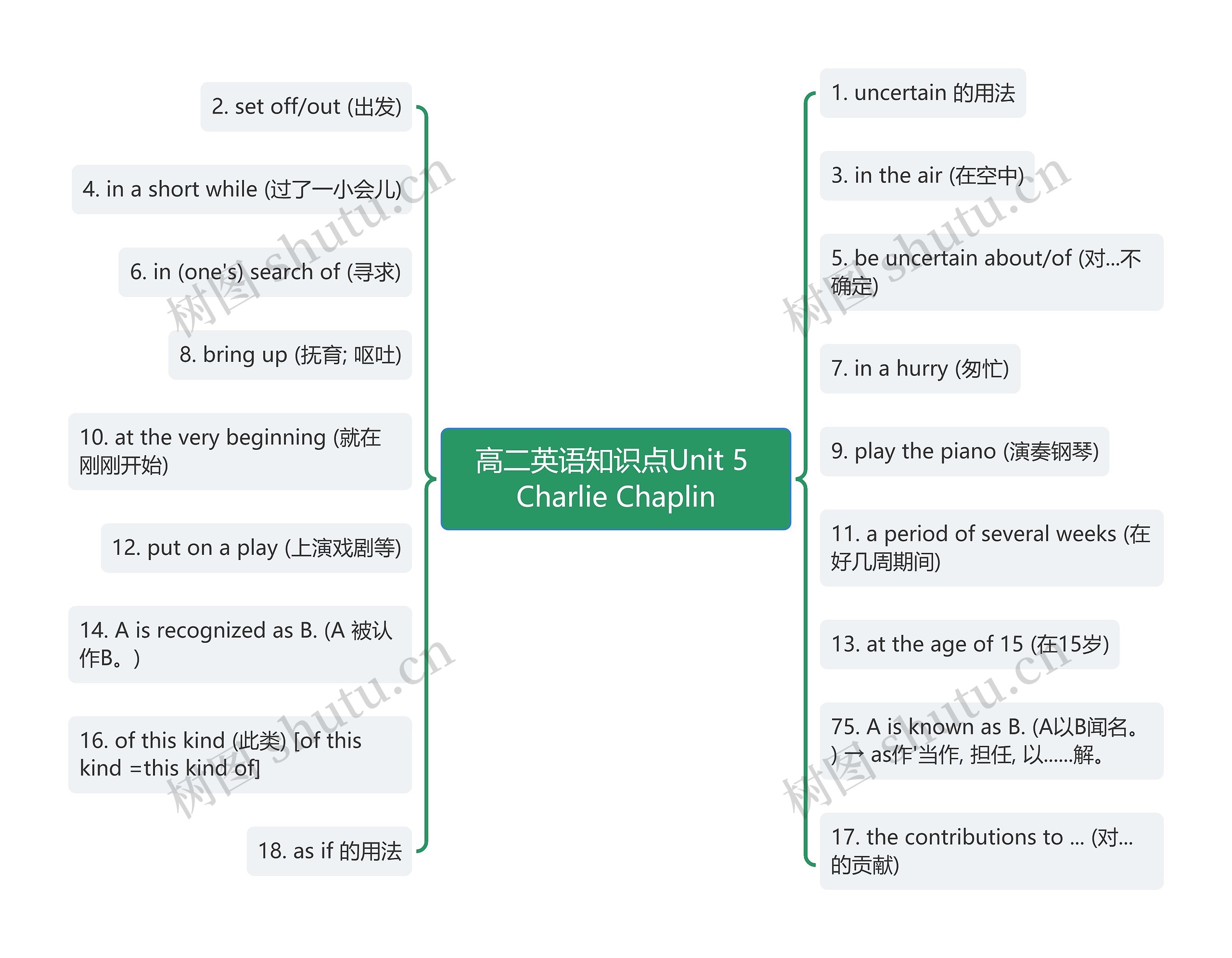 高二英语知识点Unit 5 Charlie Chaplin思维导图