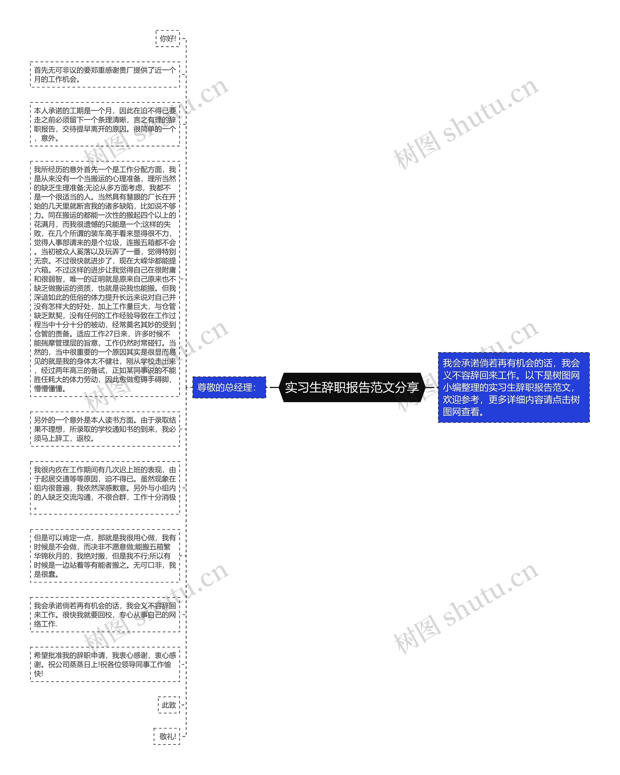 实习生辞职报告范文分享思维导图