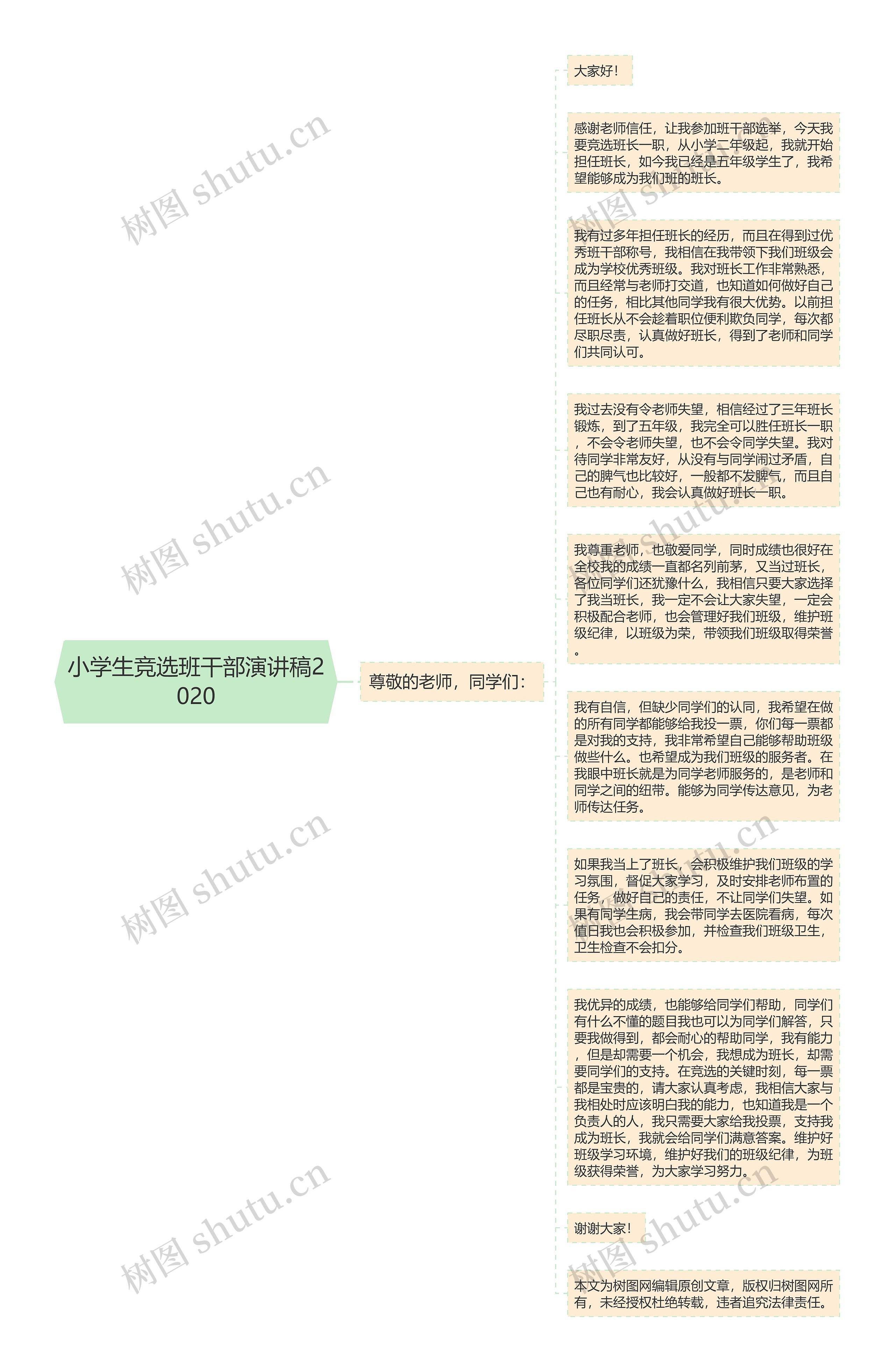 小学生竞选班干部演讲稿2020思维导图