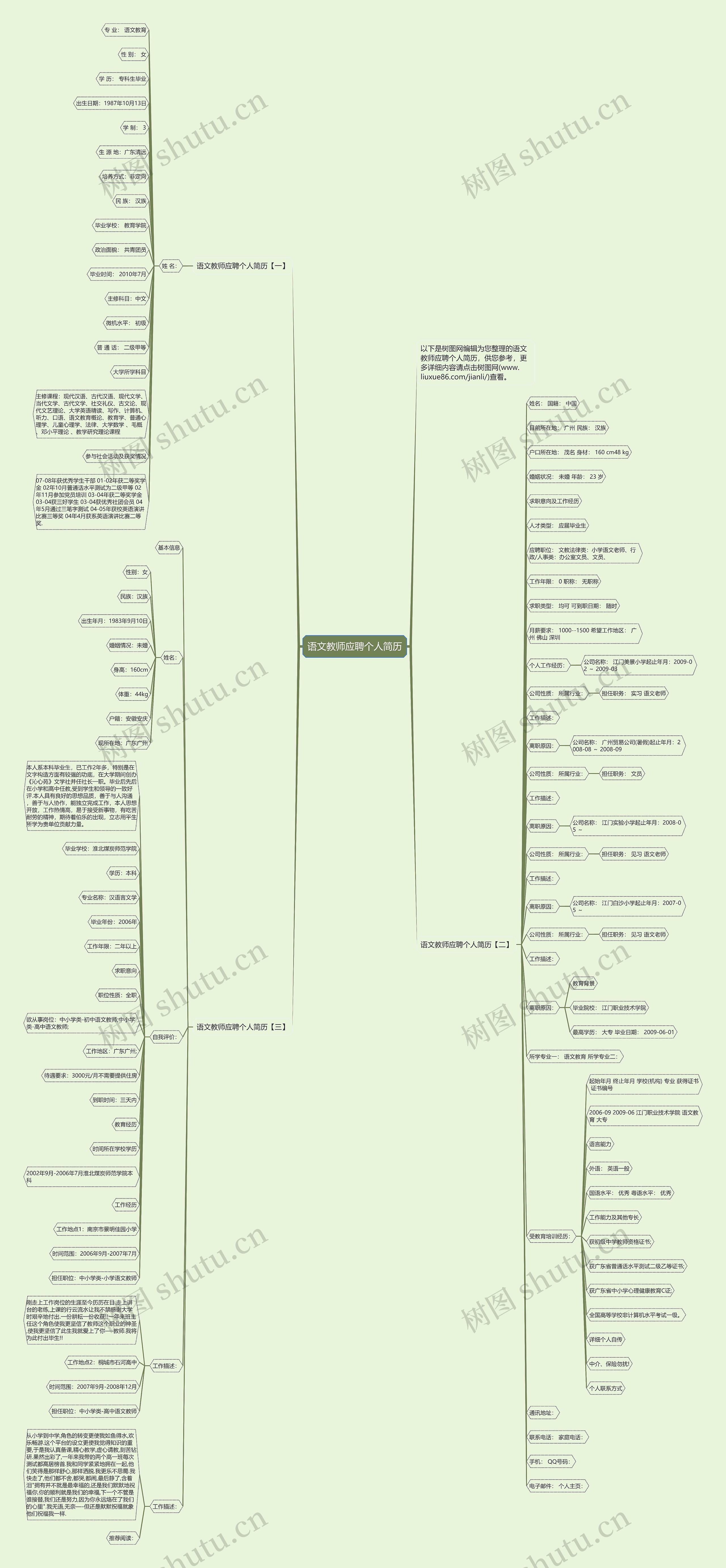 语文教师应聘个人简历思维导图