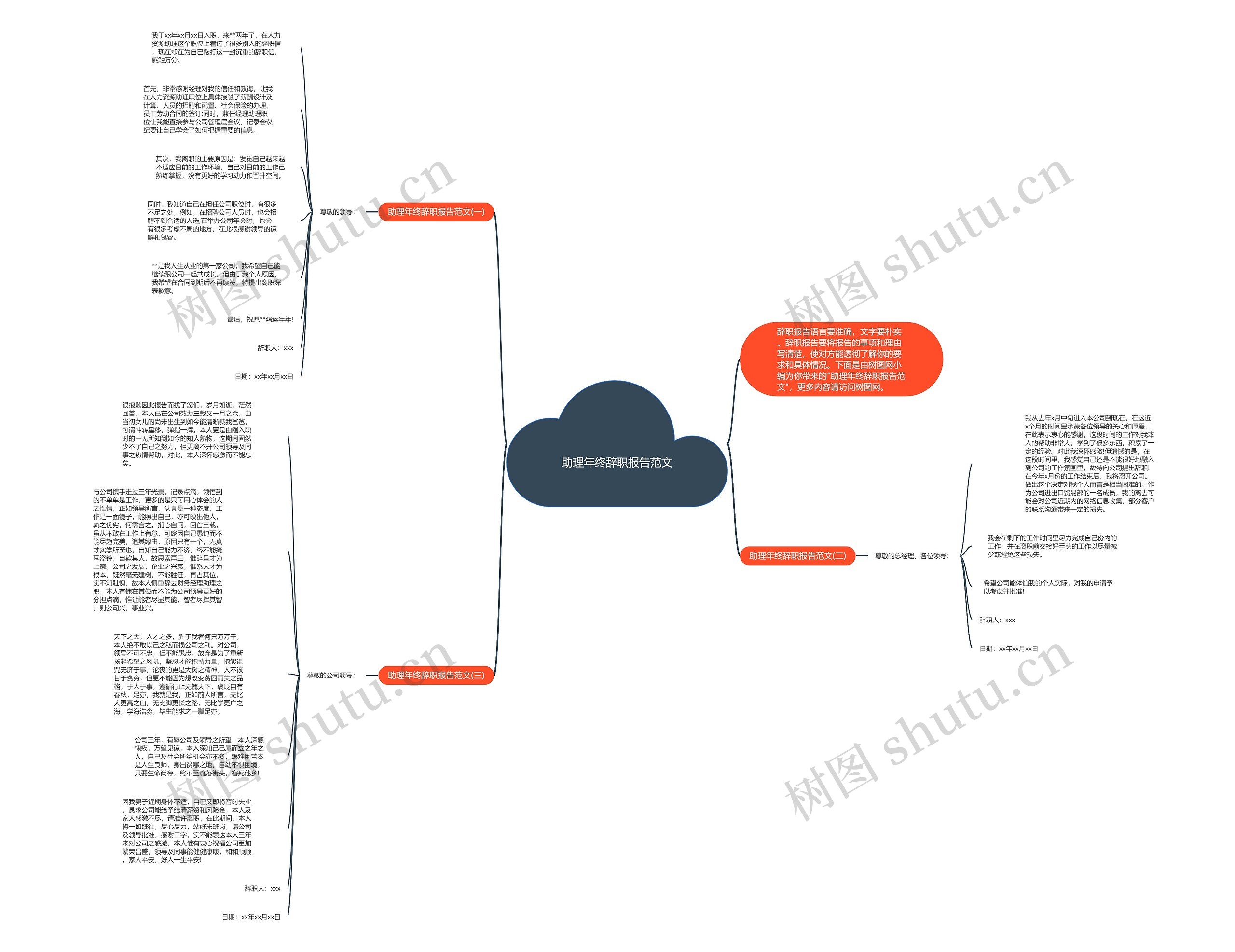 助理年终辞职报告范文思维导图