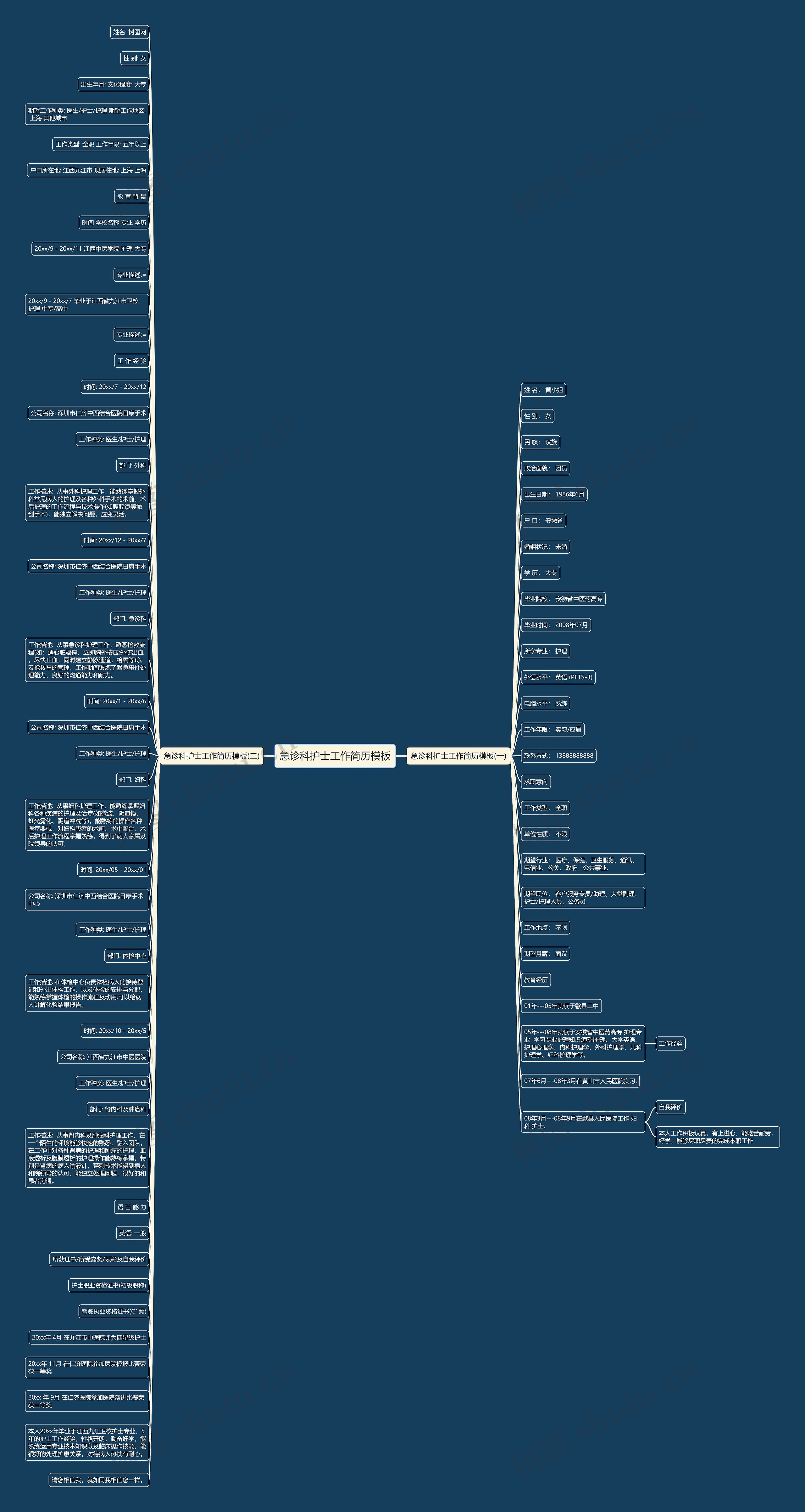 急诊科护士工作简历思维导图