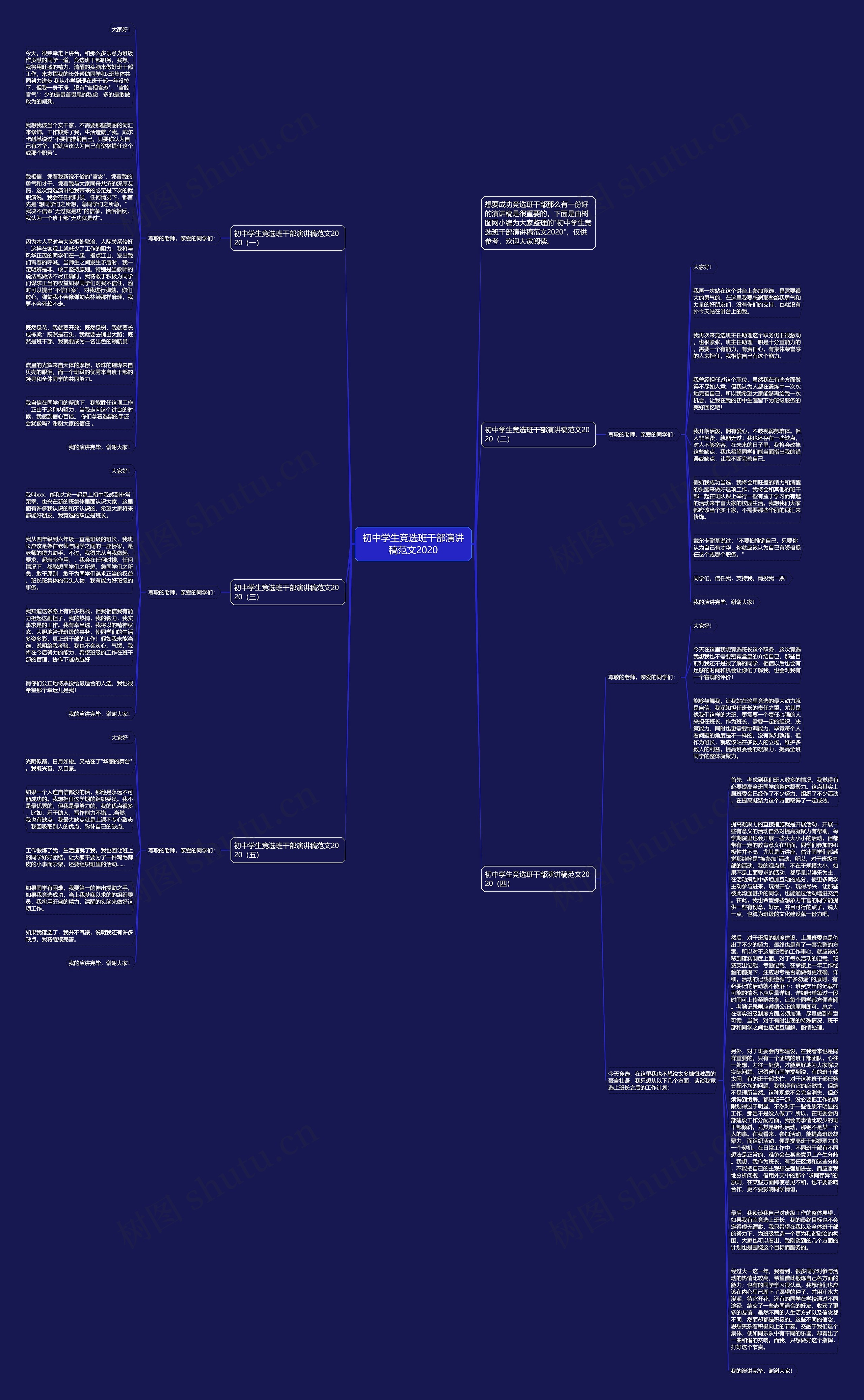 初中学生竞选班干部演讲稿范文2020思维导图