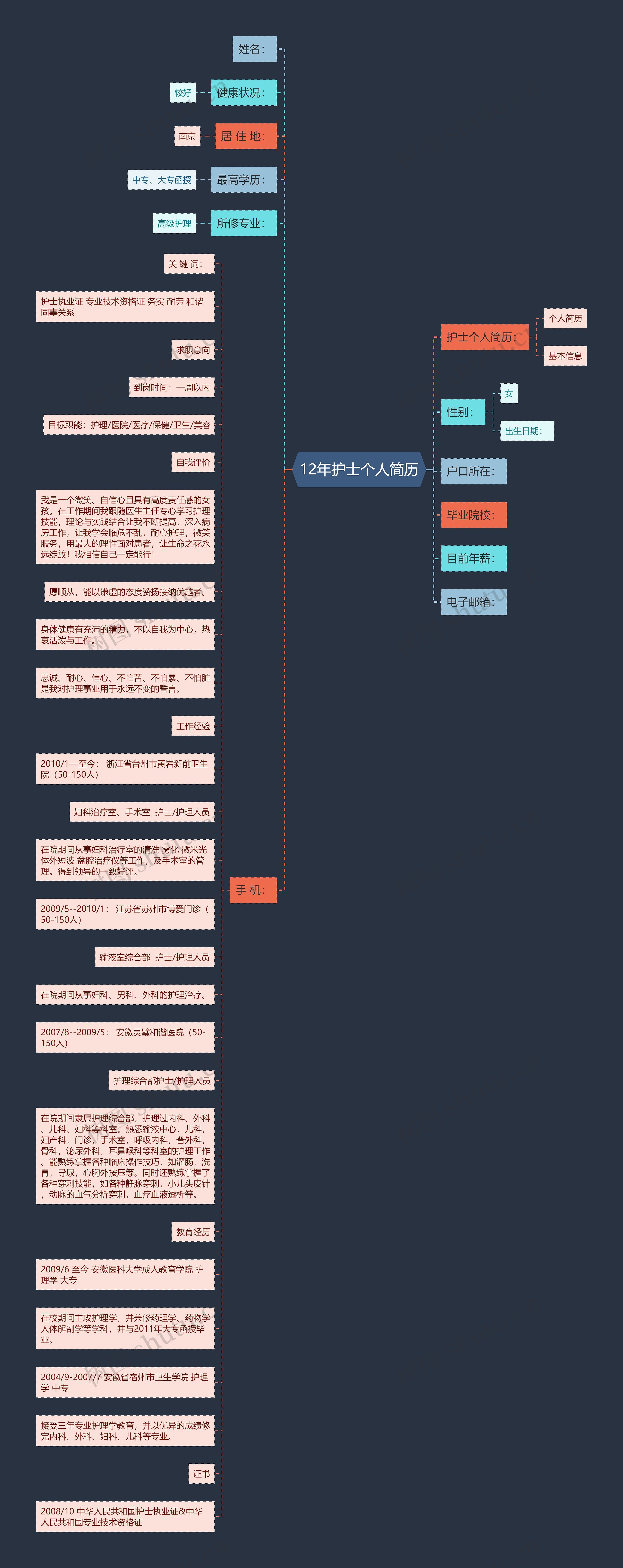 12年护士个人简历思维导图
