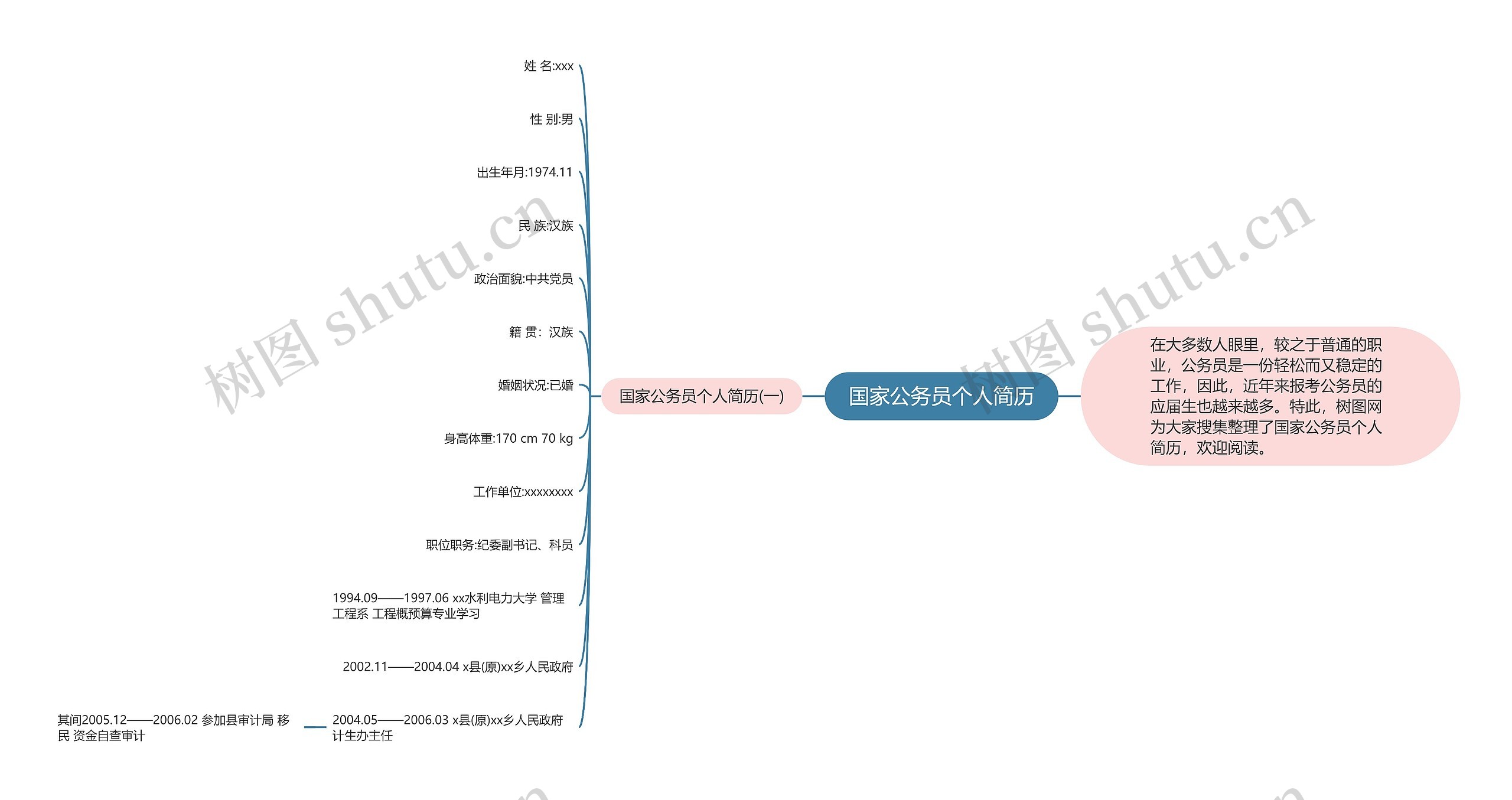 国家公务员个人简历思维导图