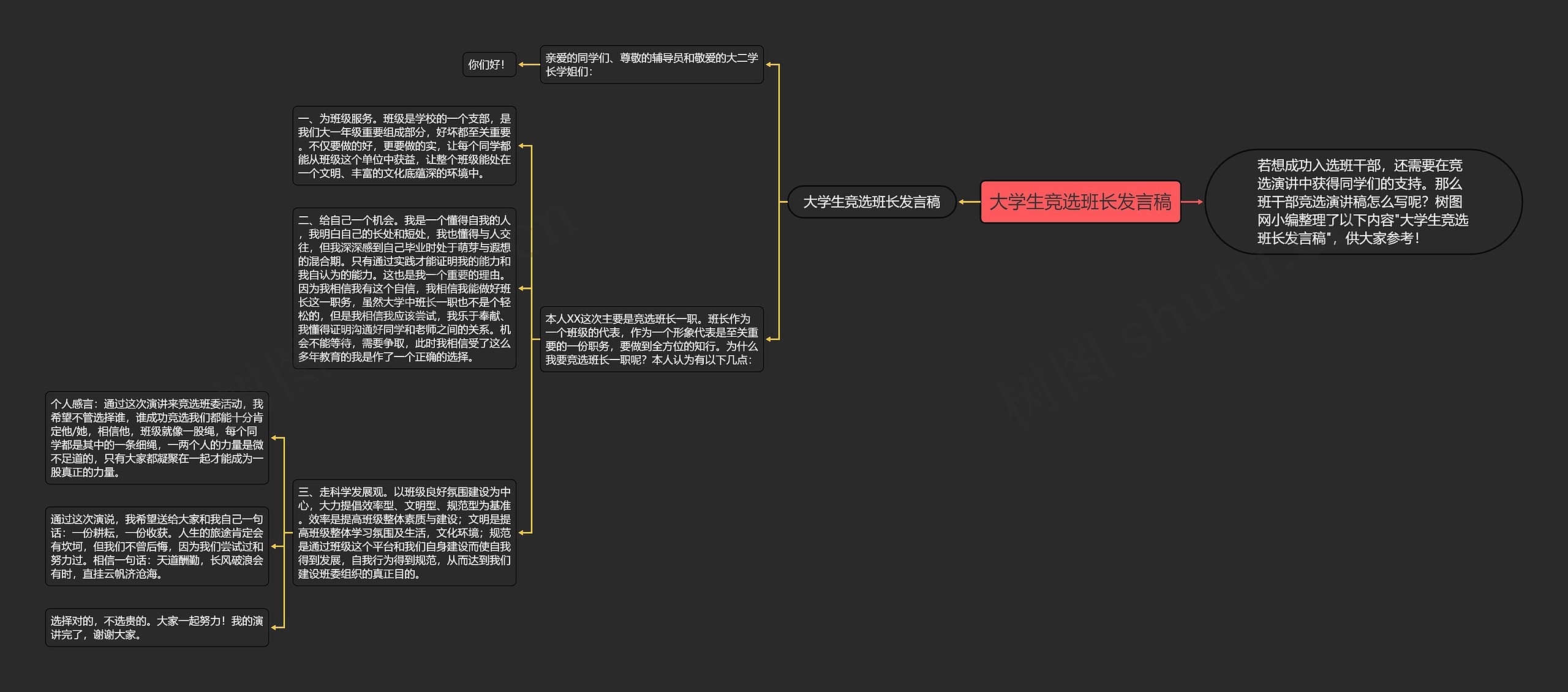 大学生竞选班长发言稿思维导图