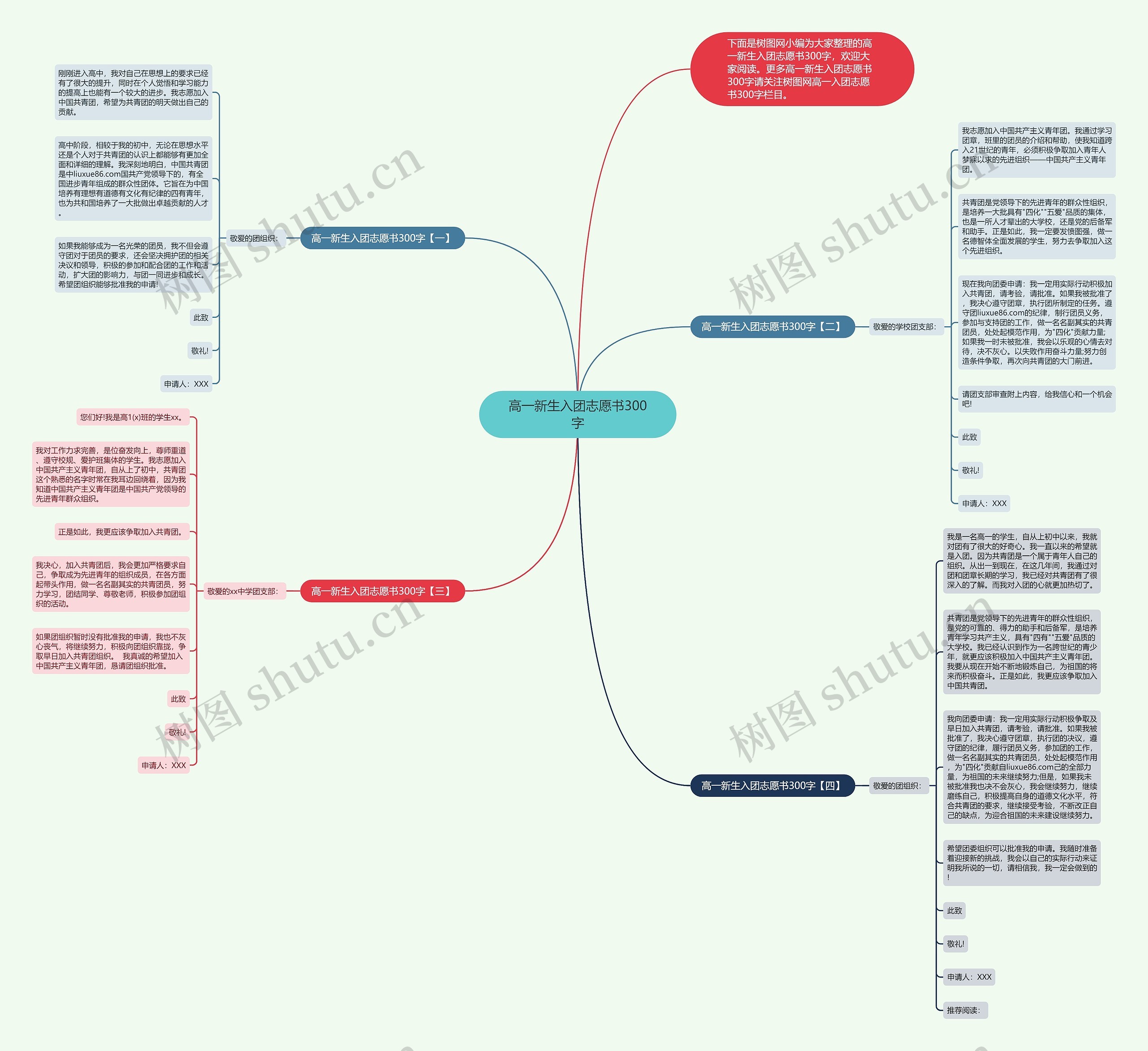 高一新生入团志愿书300字思维导图