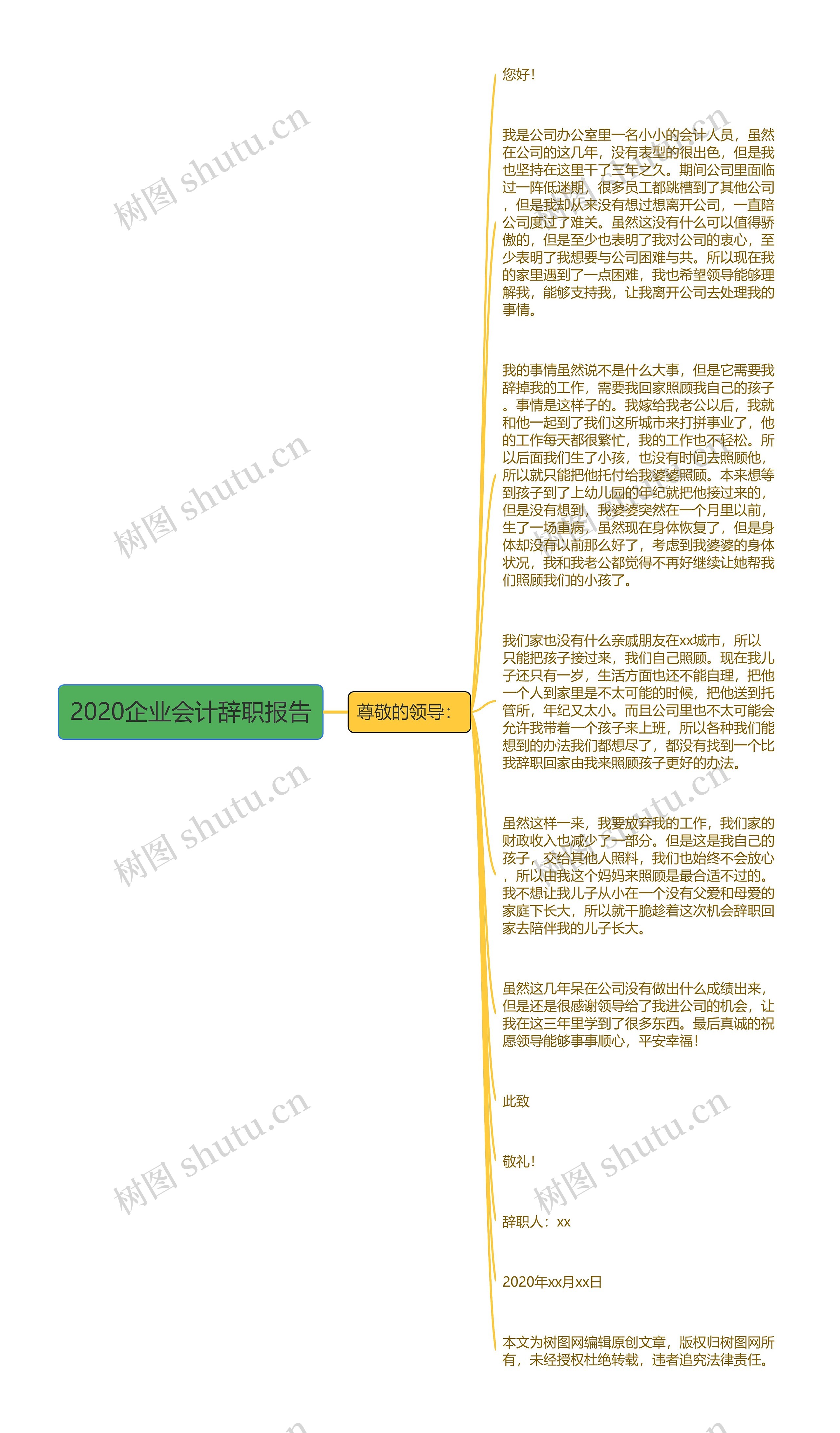 2020企业会计辞职报告思维导图