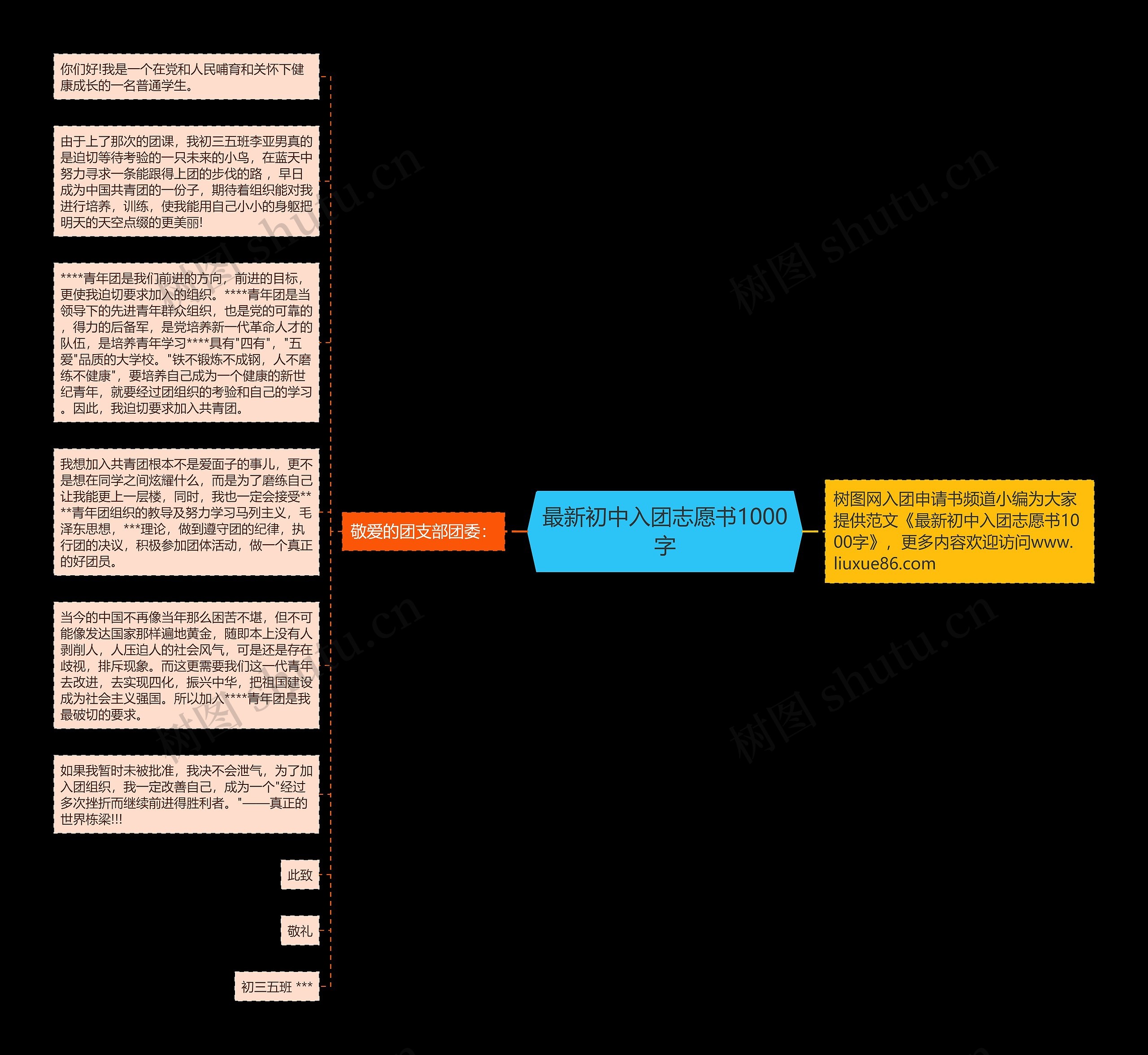 最新初中入团志愿书1000字思维导图